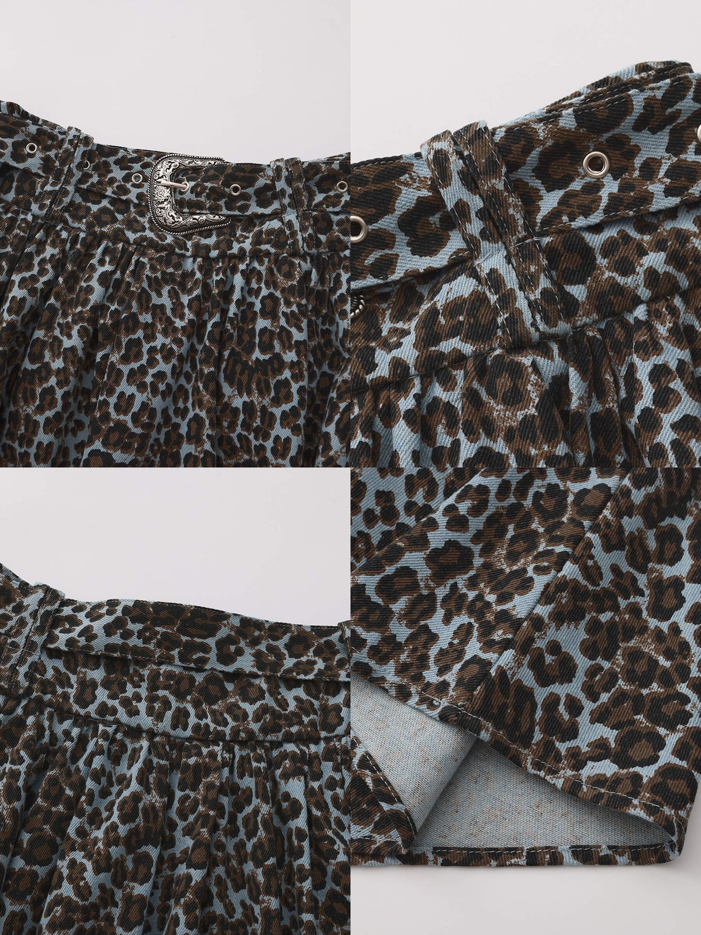 Leopard Print Pleated A-Line Skirt with Belt