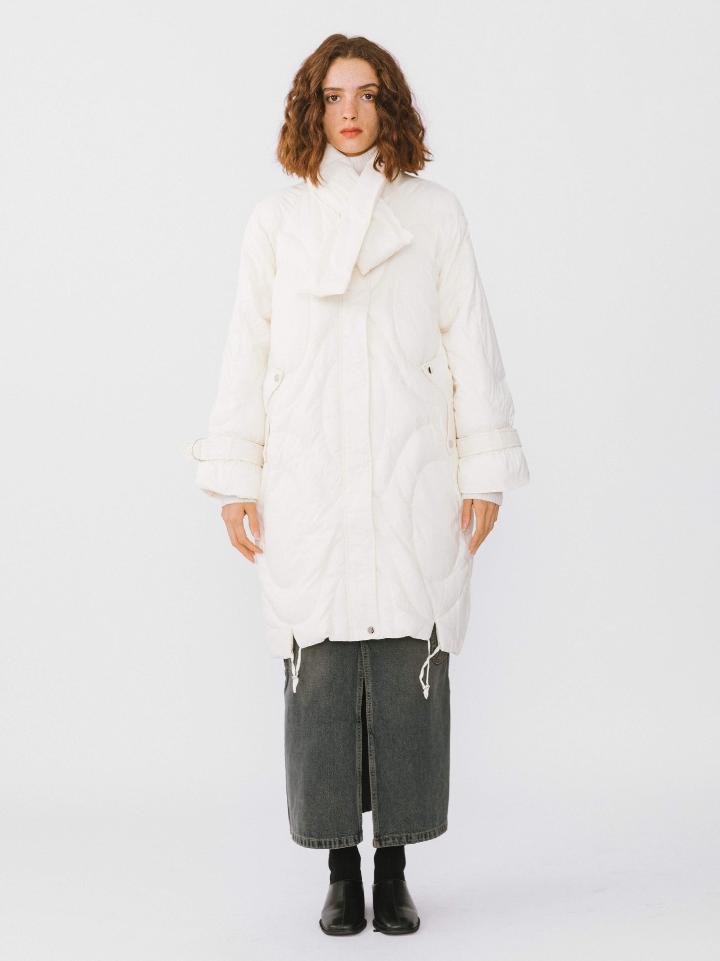 Long Duck Down Coat With Scarf