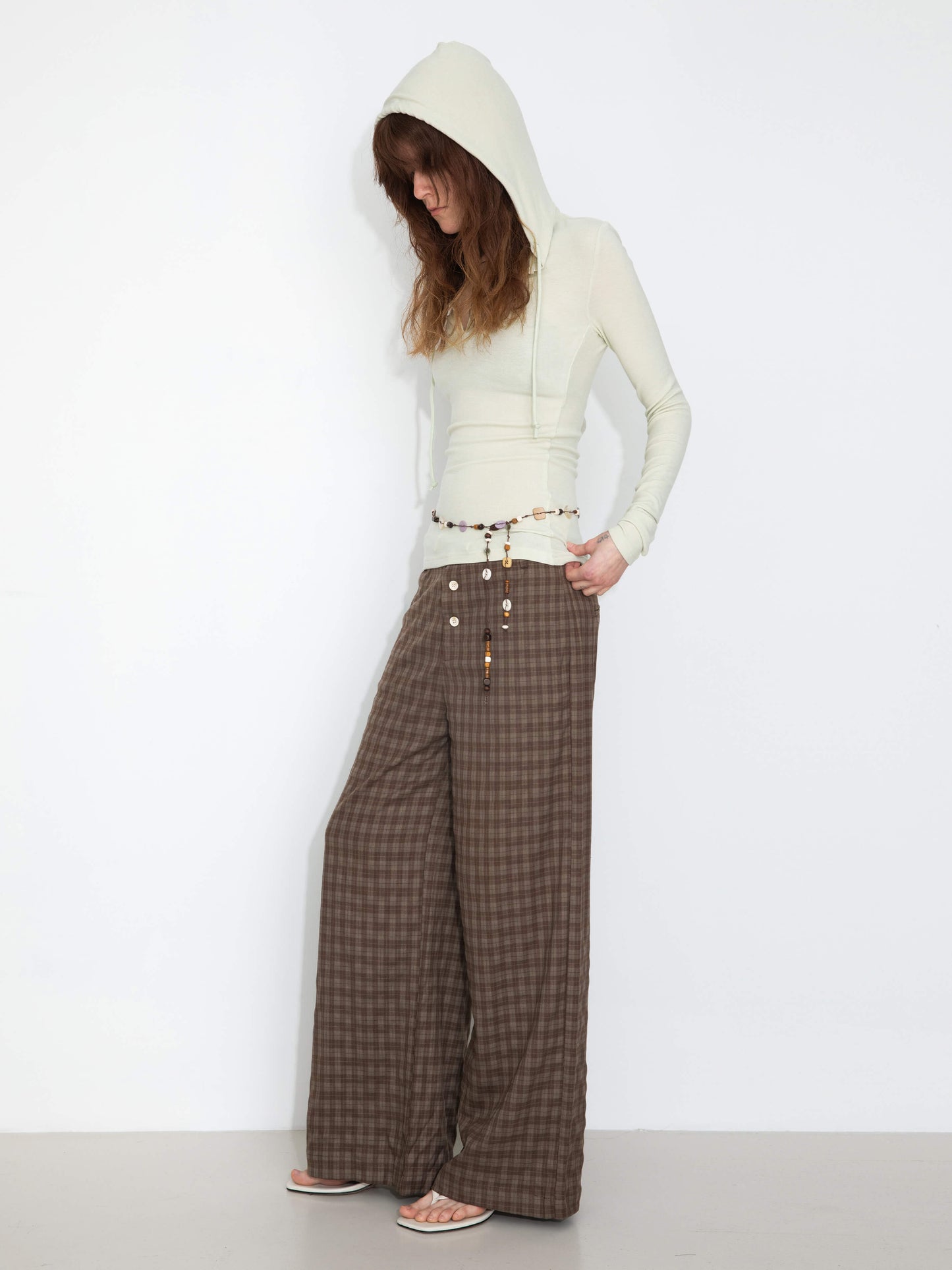 Drawstring Checkered Wide-Leg Casual Pants