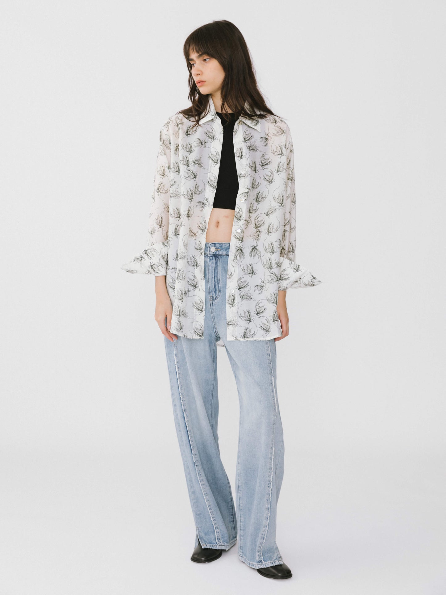 Loose Printed Sheer Shirt