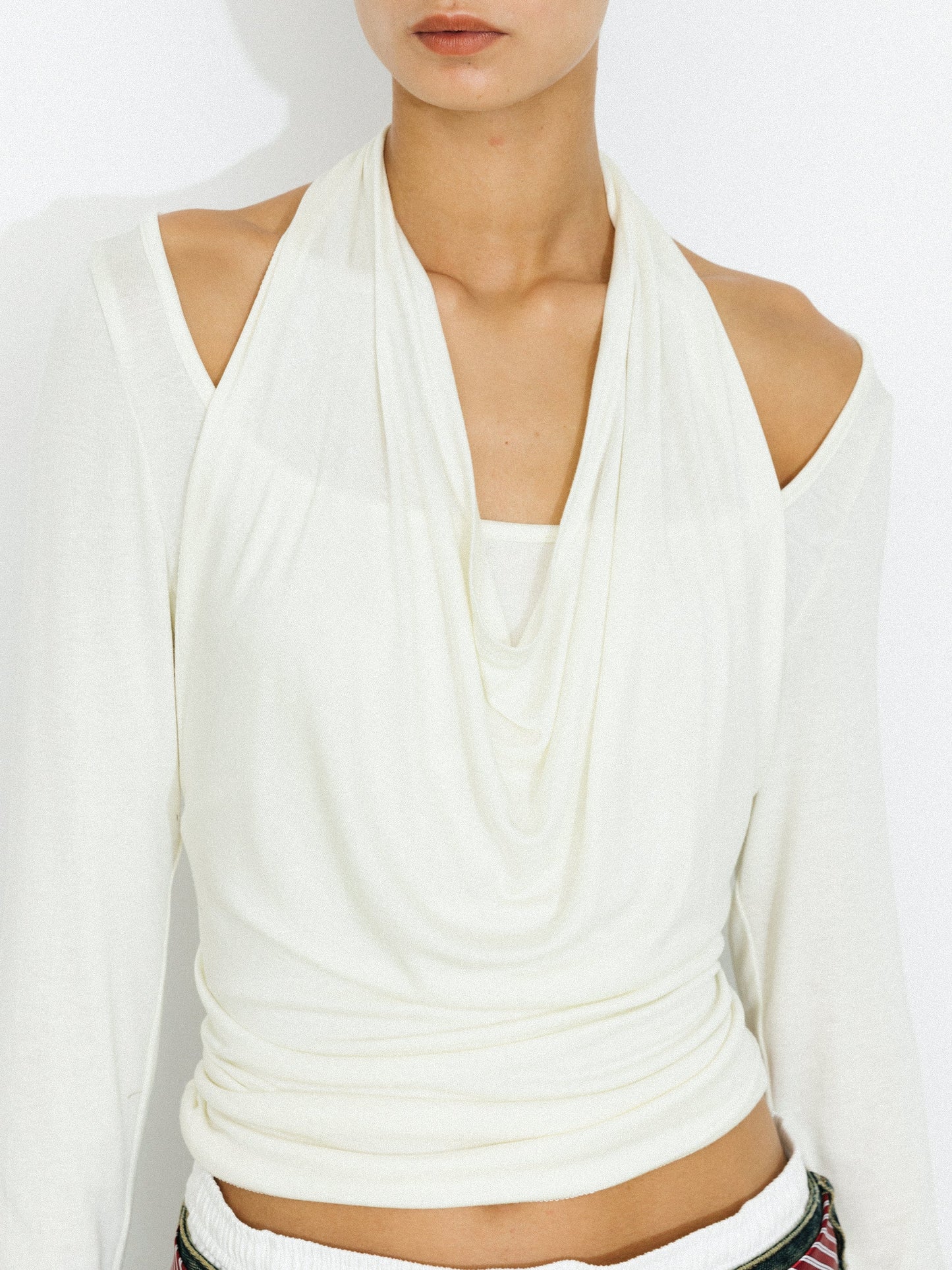 Halter V-Neck Long-Sleeve T-Shirt