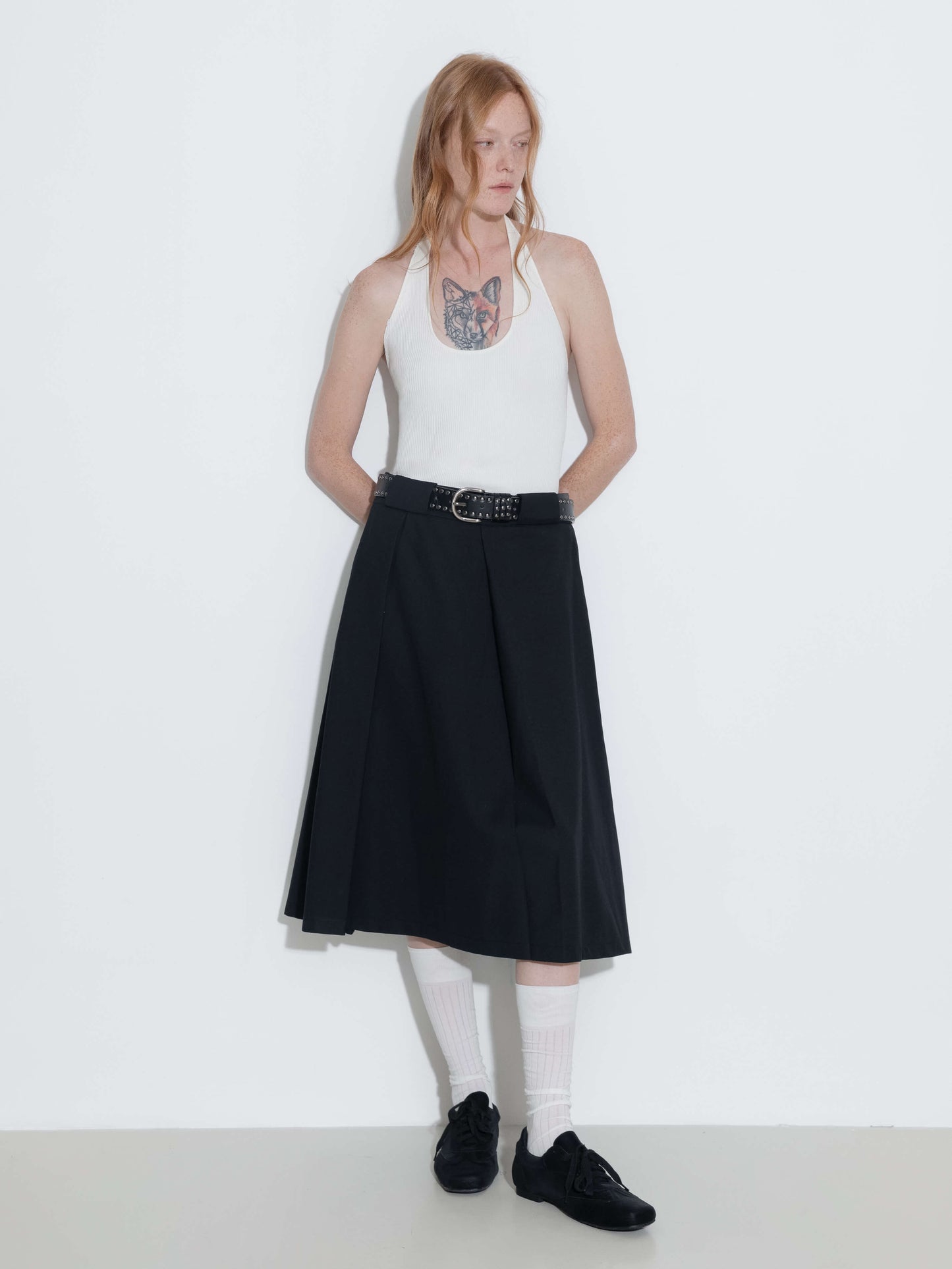 High Waist Pleated A-line Skirt