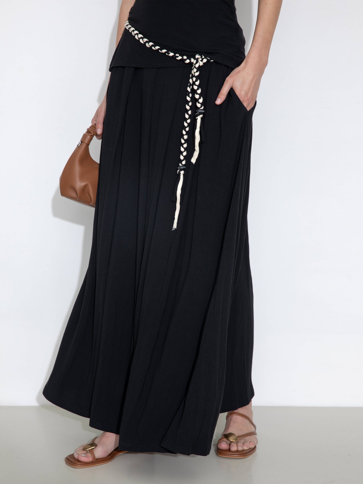Pleated Hand-Braided High-Stretch Maxi Skirt
