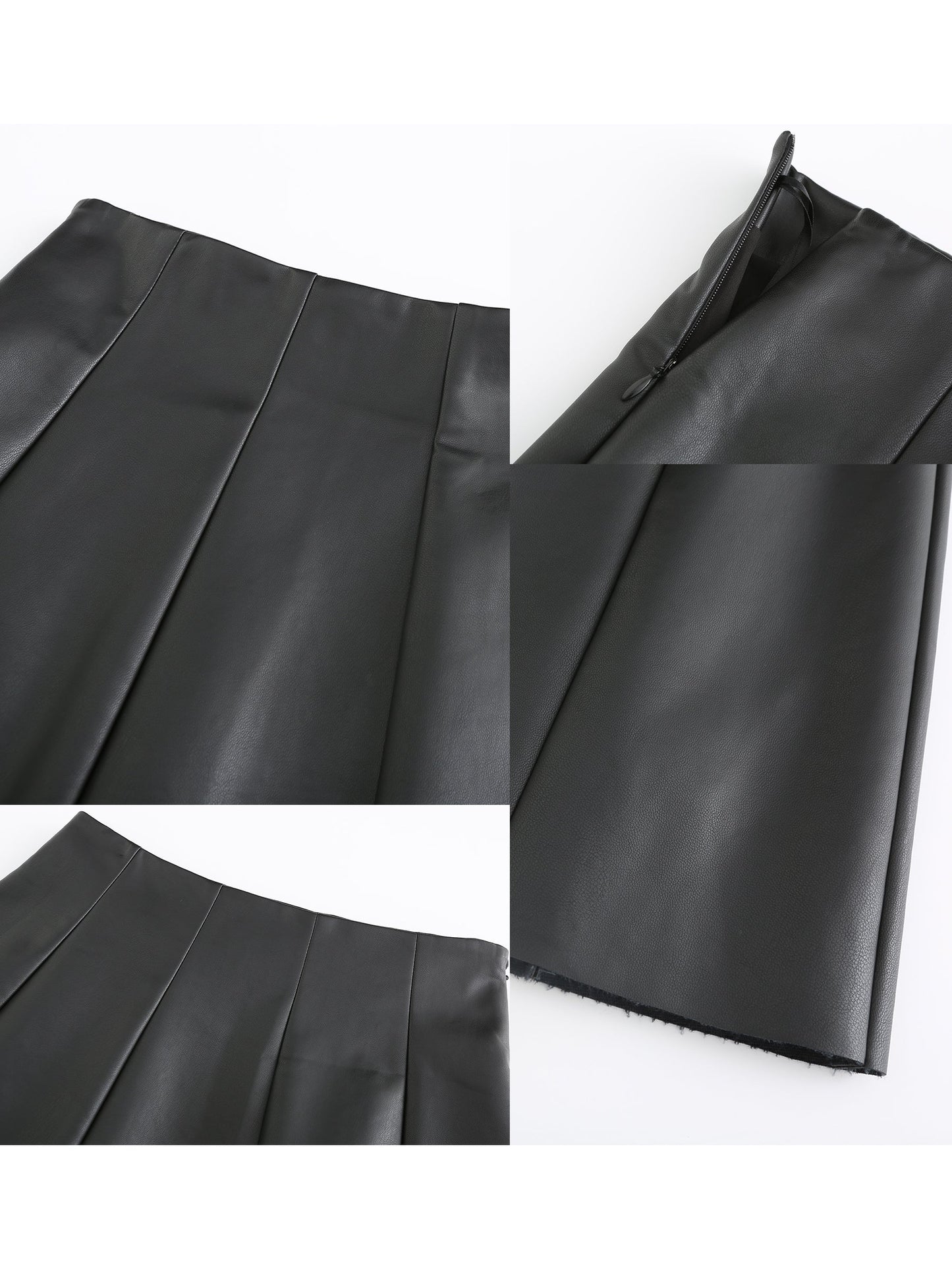 Pleated Faux Leather Skirt