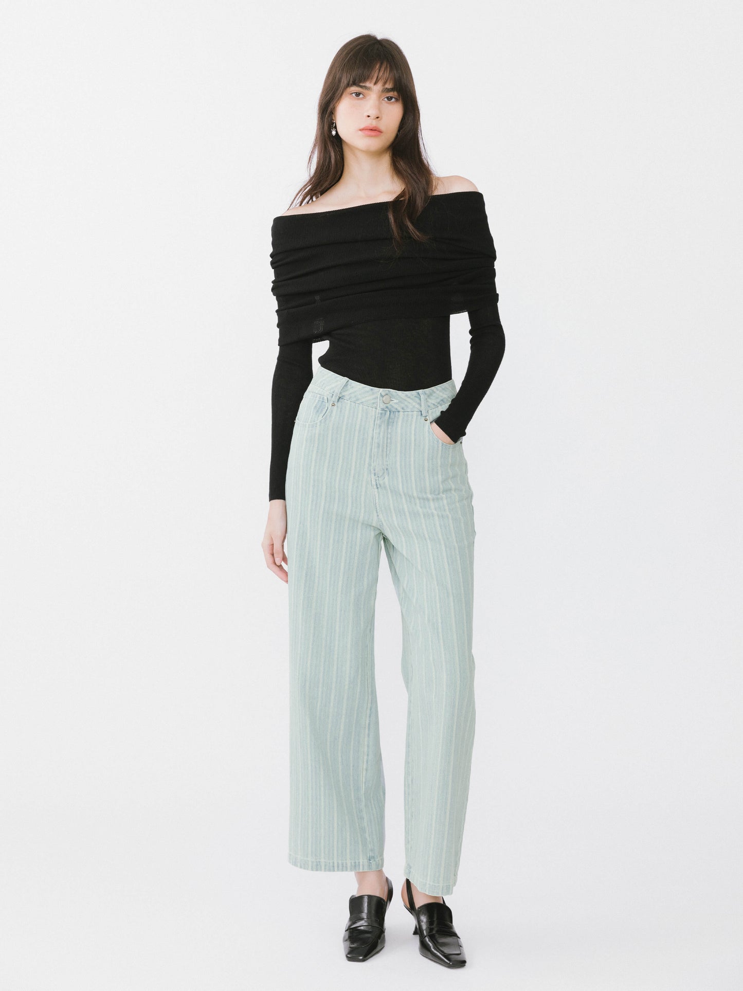 Pinstriped Wide Leg Cropped Jeans