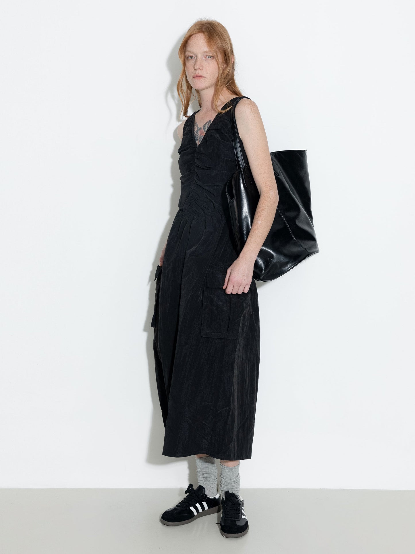 Drawstring Pleated V-Neck Sleeveless Dress