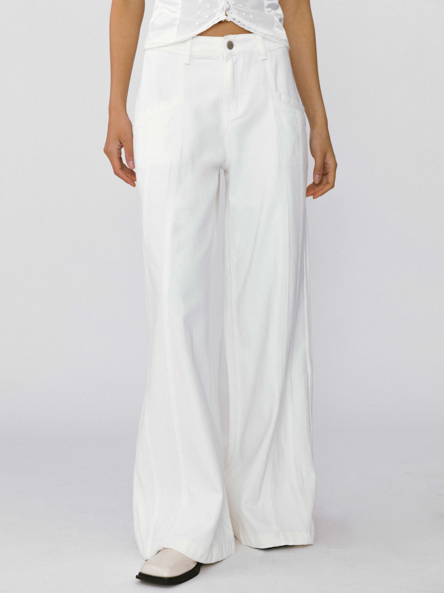 Front Stitch Wide Leg Jeans