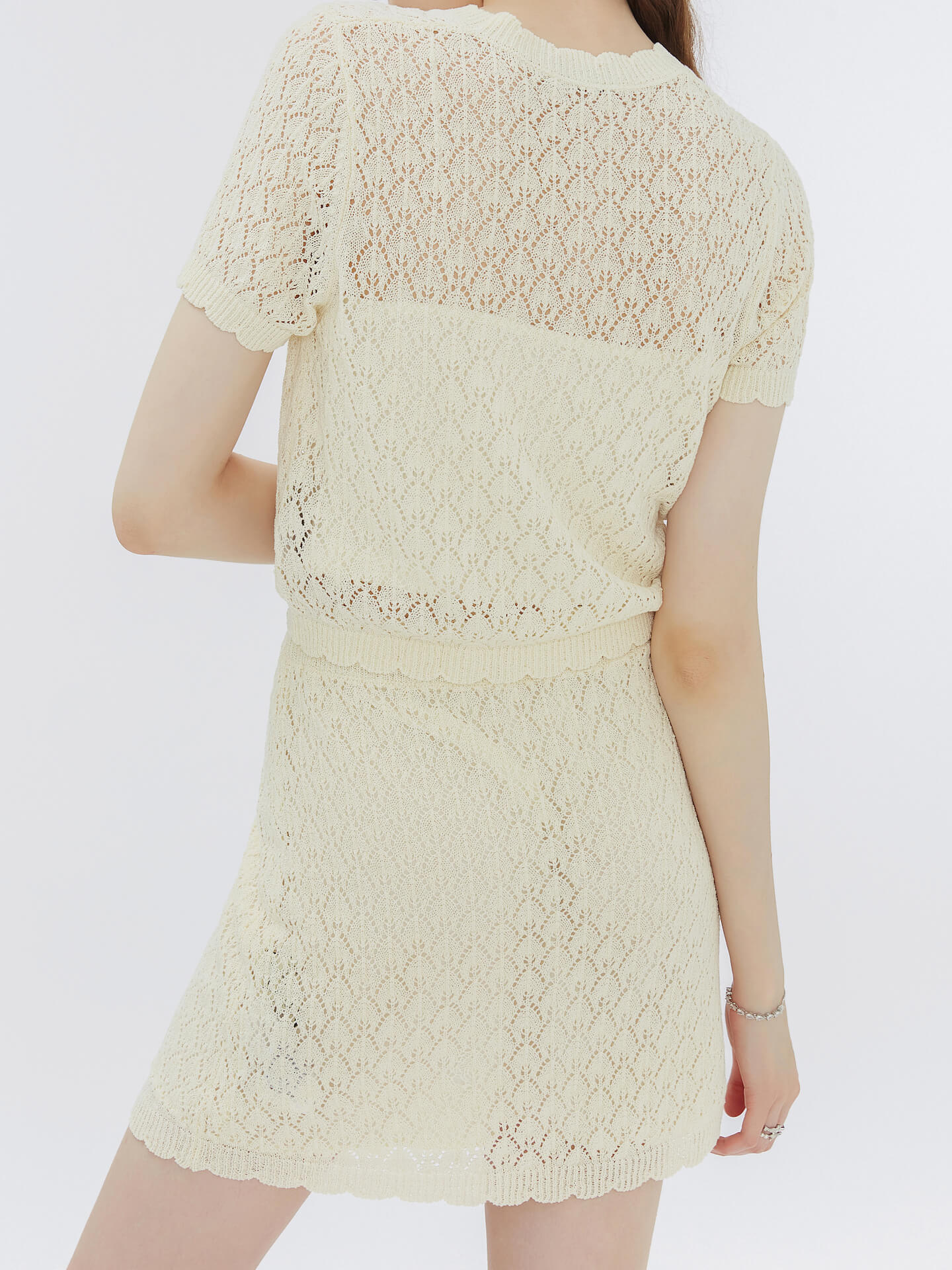Thin Lace Knit Cardigan and Mini Skirt Set