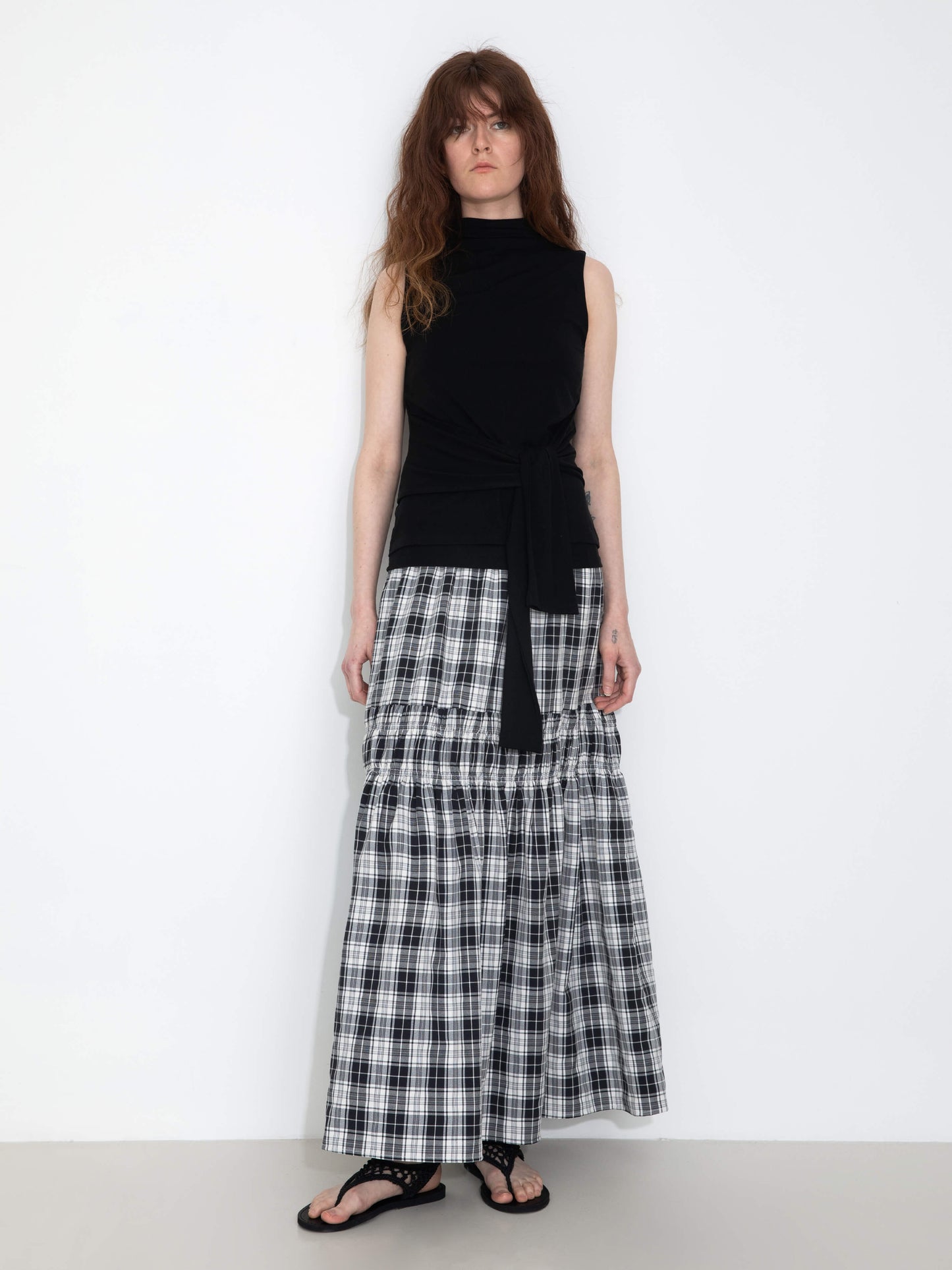 Tie-Detail Sleeveless Mock Neck Top