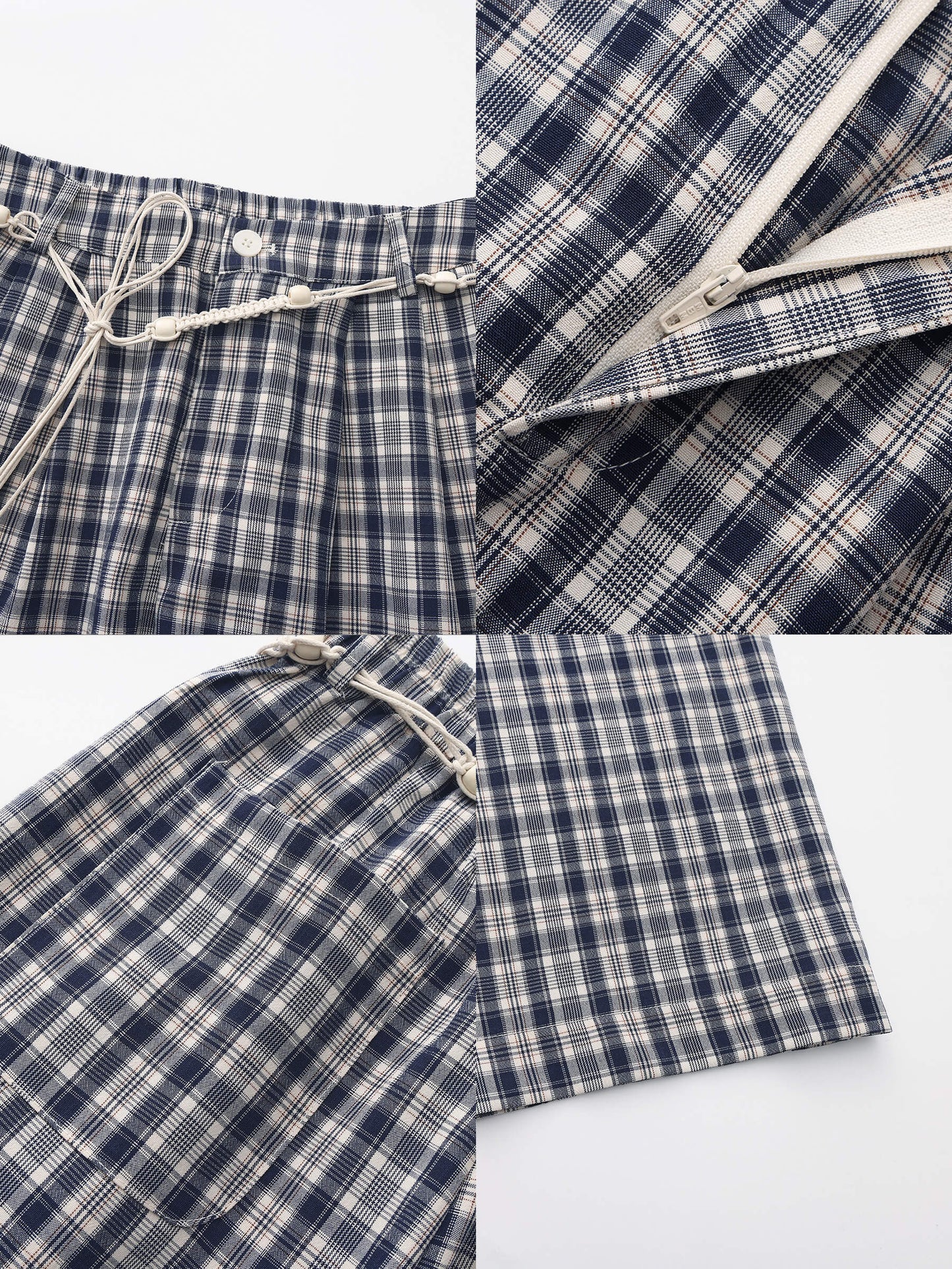 Striped Check High-Waisted Wide-Leg Casual Pants