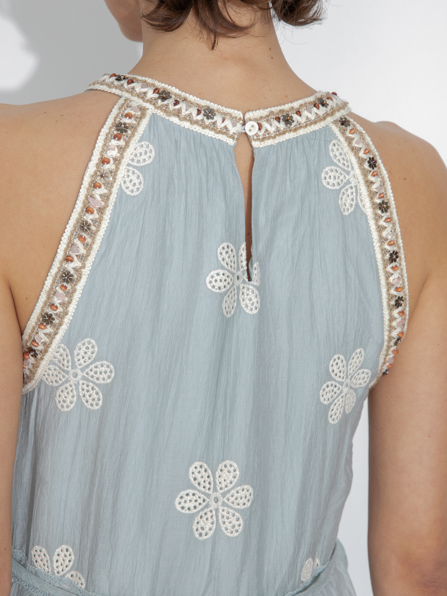 A-Line Halter Round-Neck Embroidered Maxi Dress