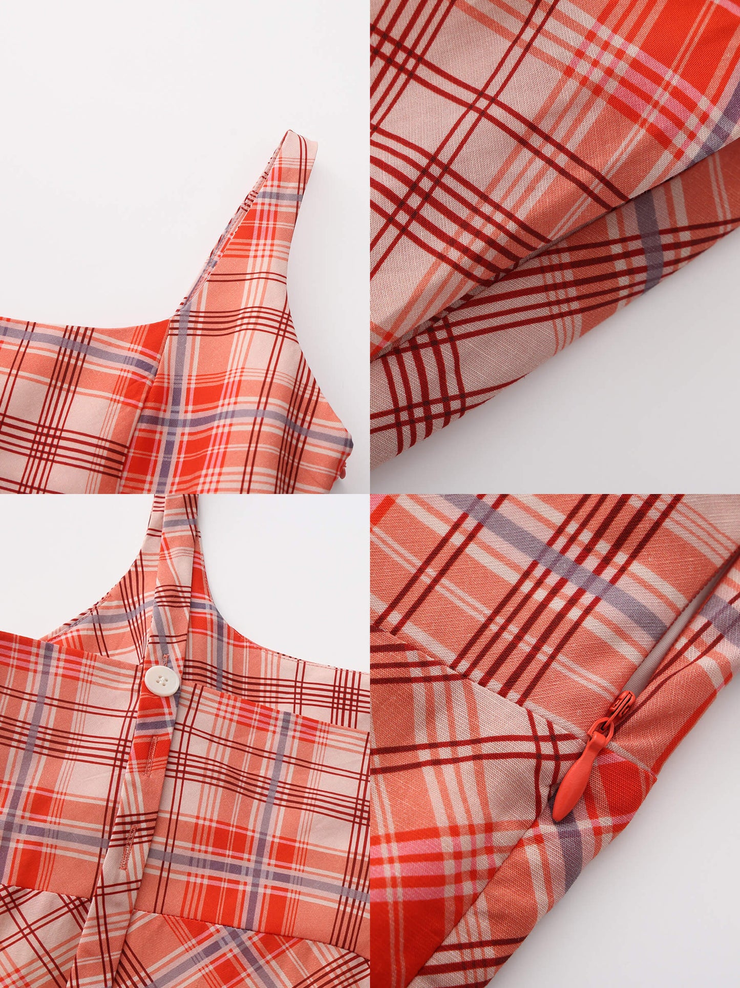 Red Check Print Square Neck Dress