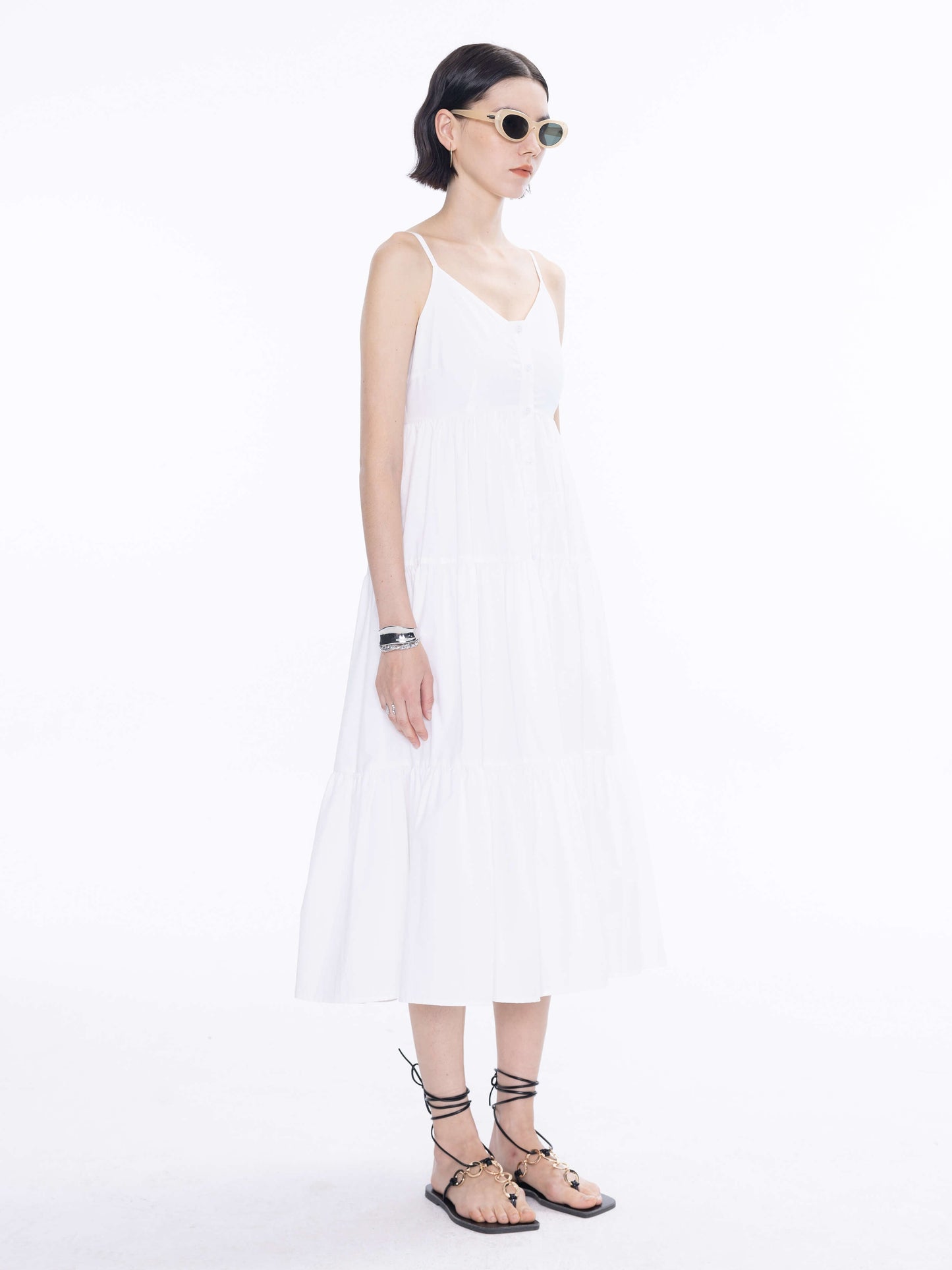 Pinstripe Spaghetti Strap Tiered Dress