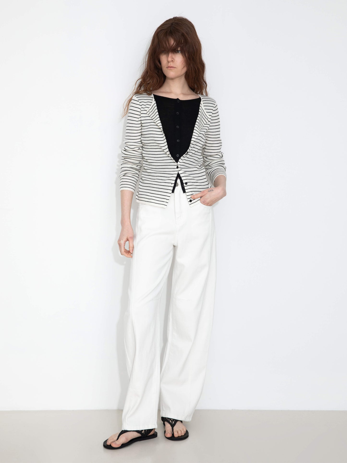 Slim-Fit Long Sleeve Layered Knit Cardigan