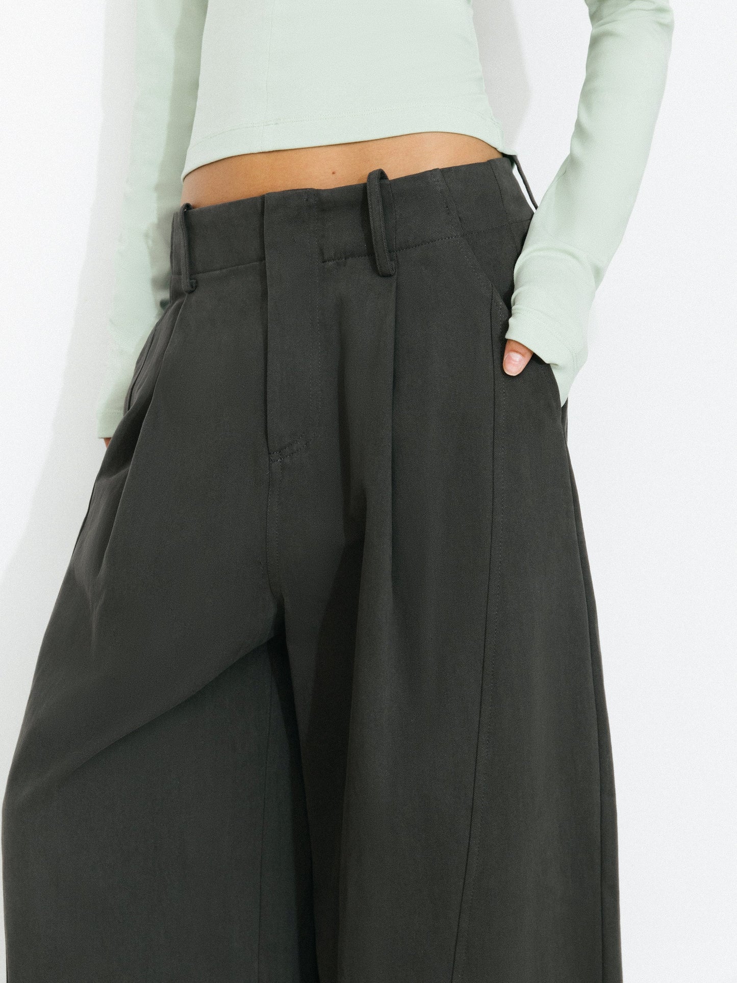 100% Cotton High-Waisted Wide-Leg Casual Trousers