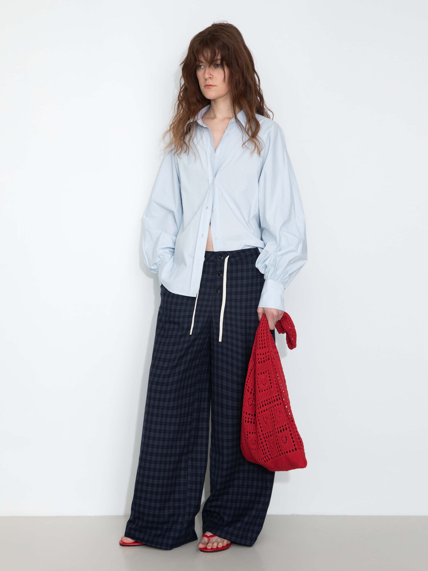 100% Cotton Oversized Balloon Sleeve Backless Tie Shirt