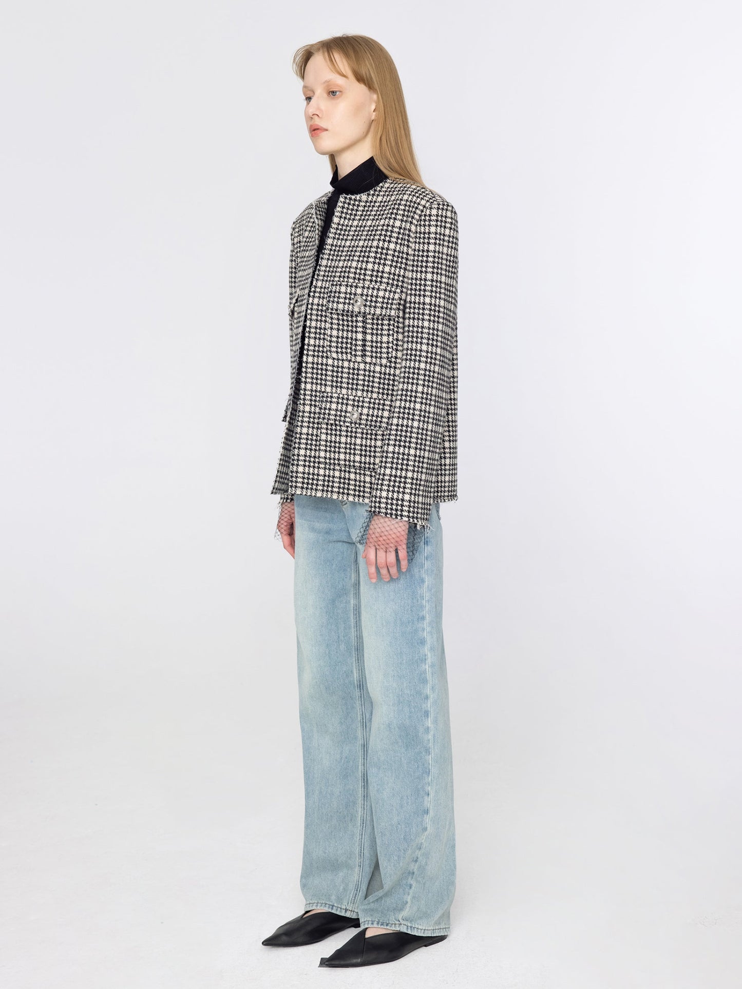 Round Neck Tartan Jacket