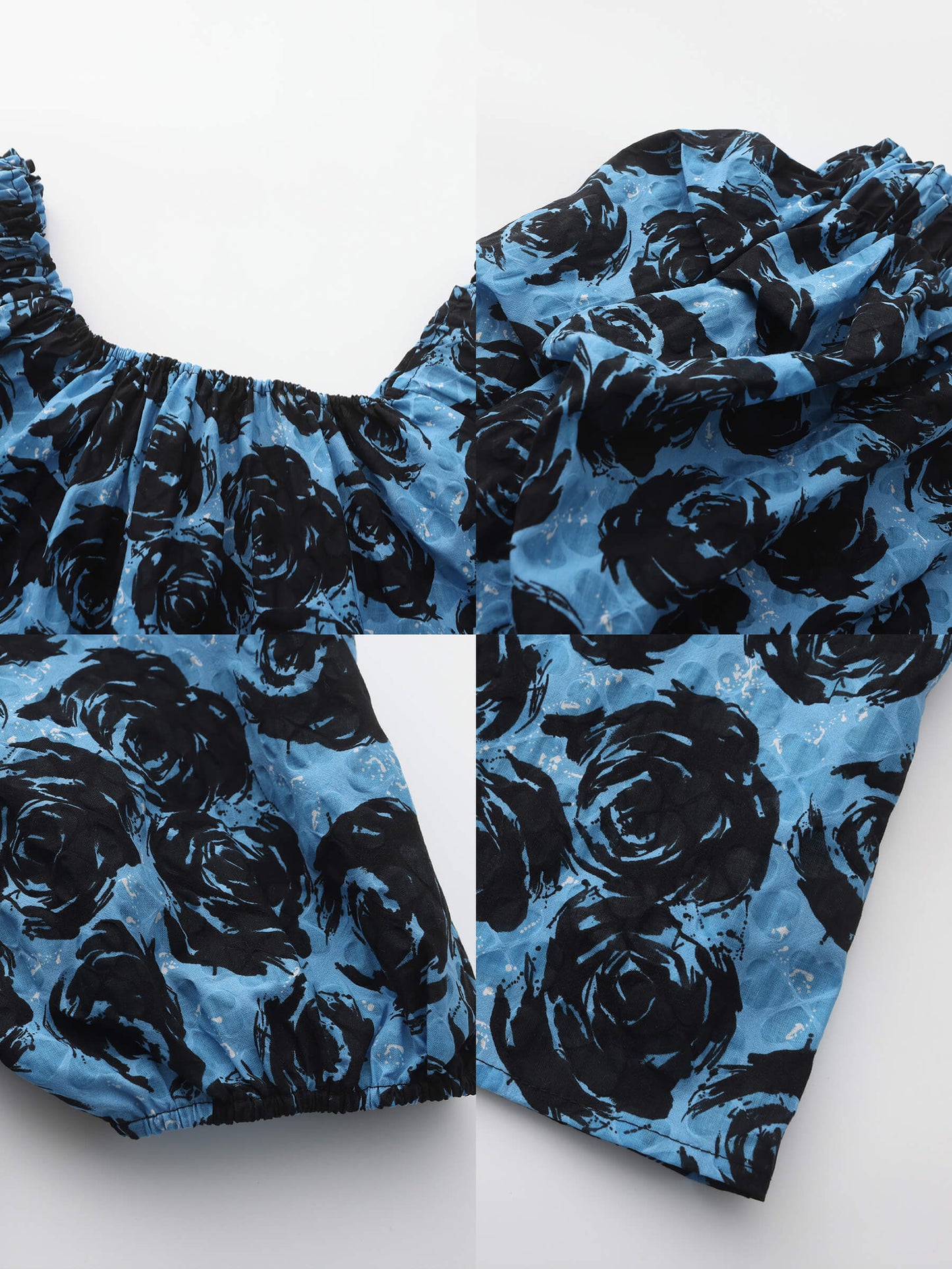 Puff Sleeve Rose Print Cotton T-shirt