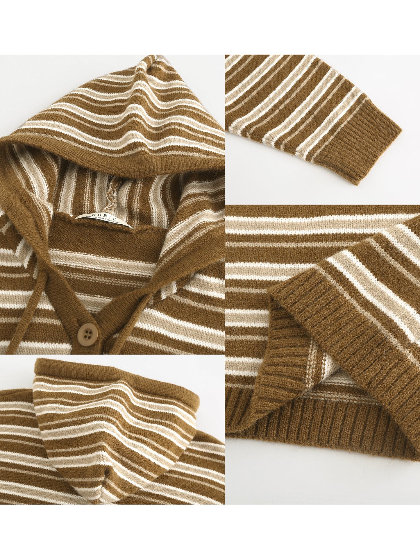 Striped Hood Knit Cardigan