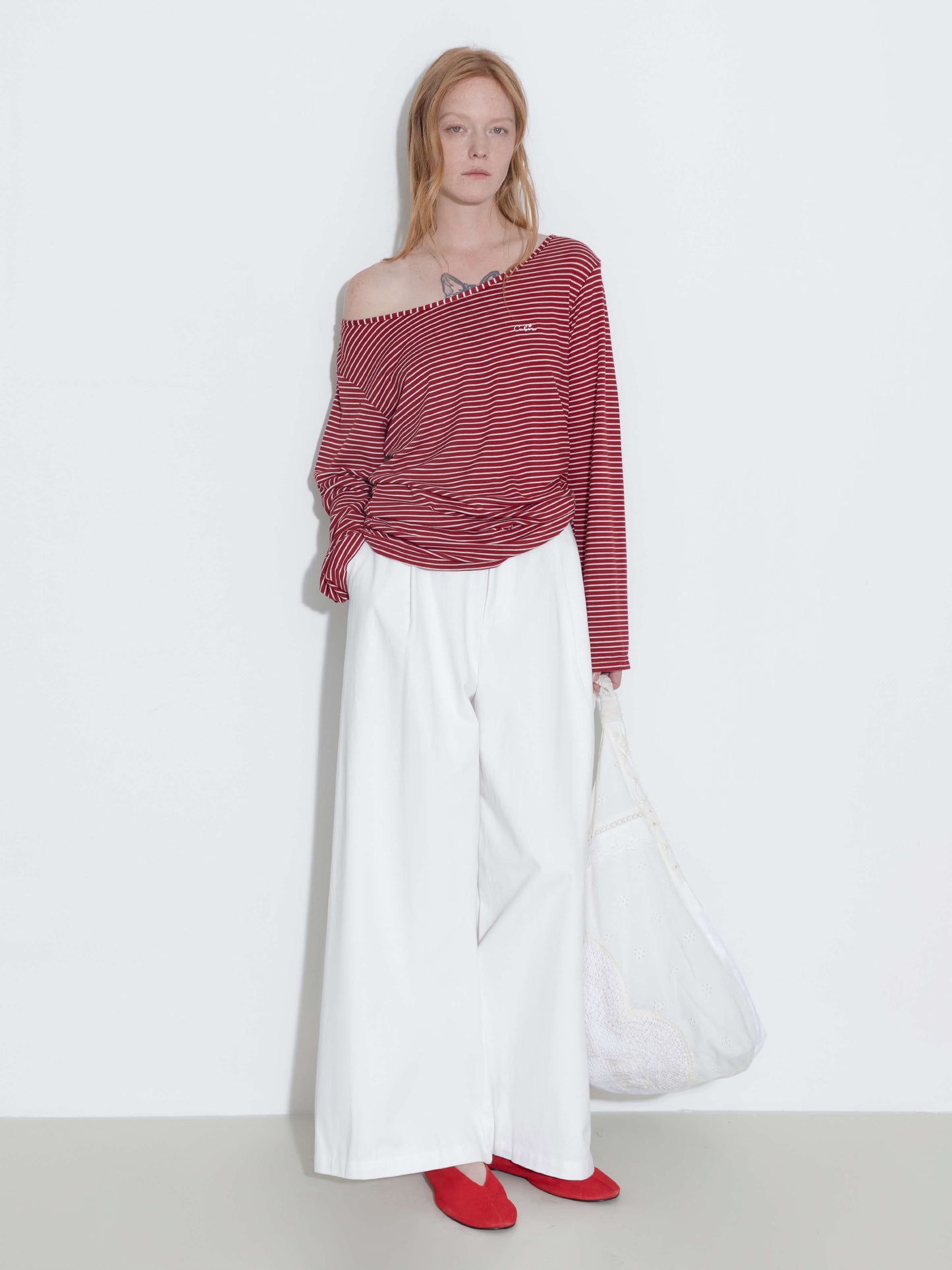 Adjustable Collar Oversized Stripe Long Sleeve Top