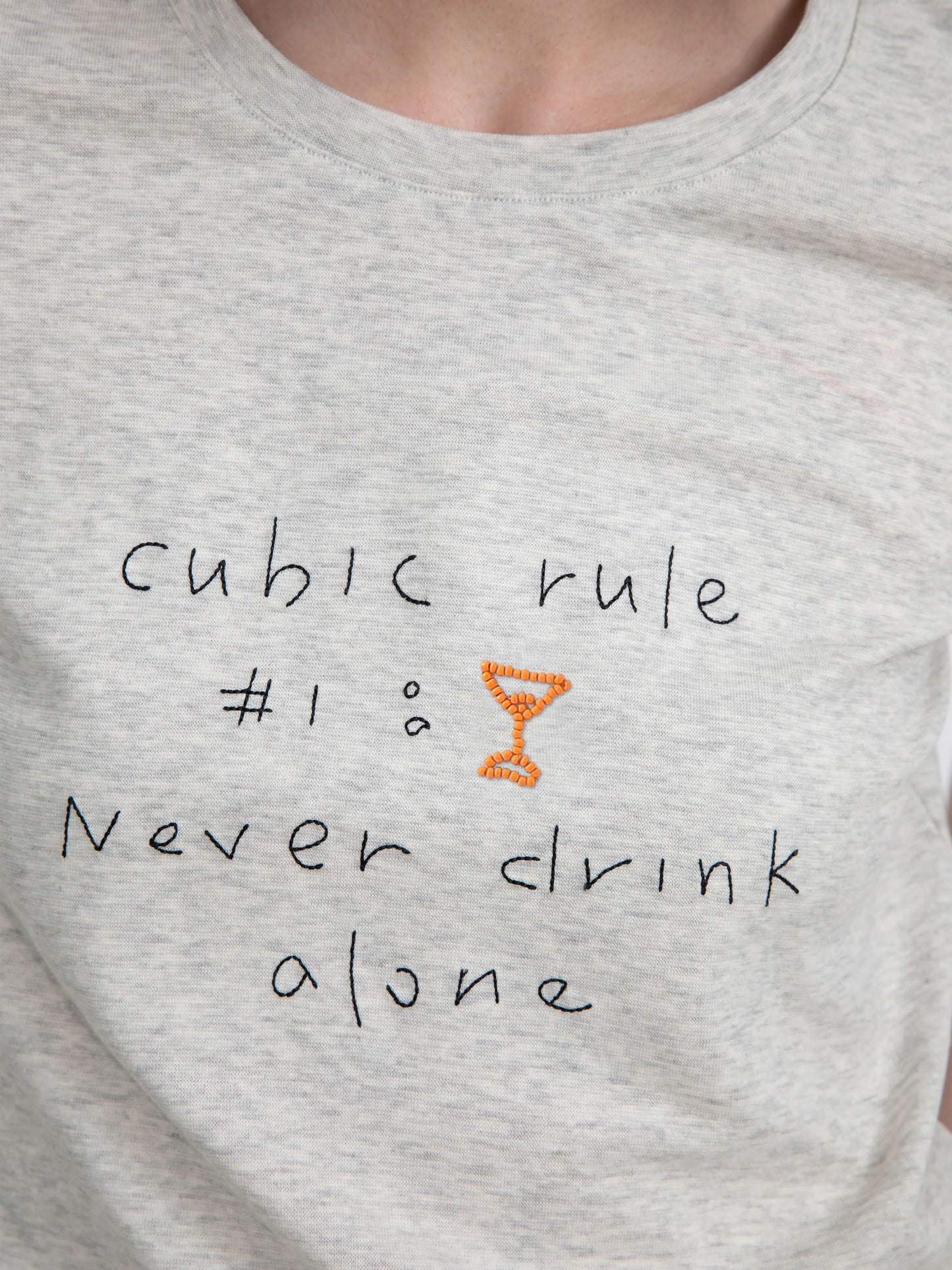 Cropped Letter Embroidered T-shirt