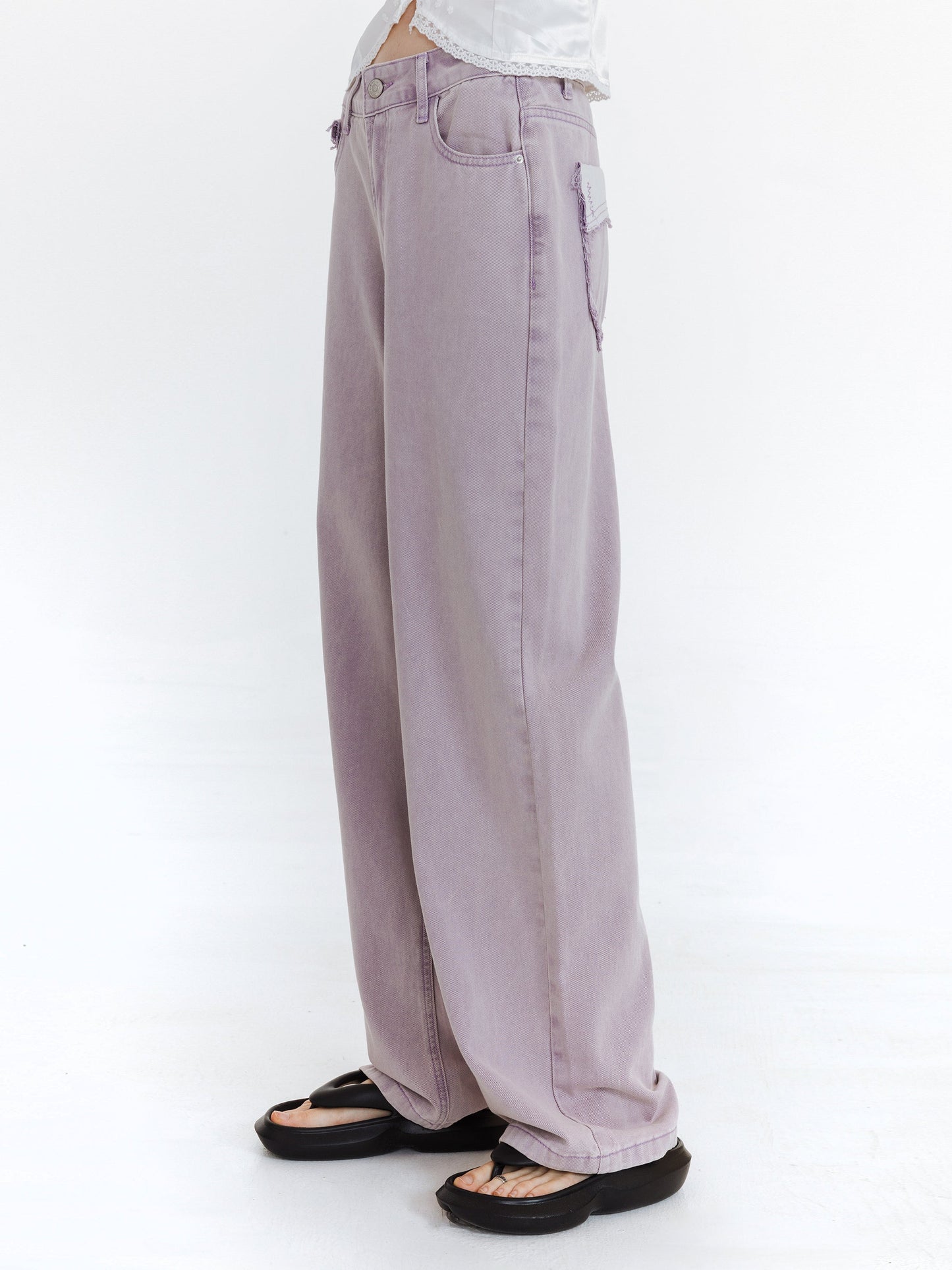 High Waist Loose Straight Washed Jeans