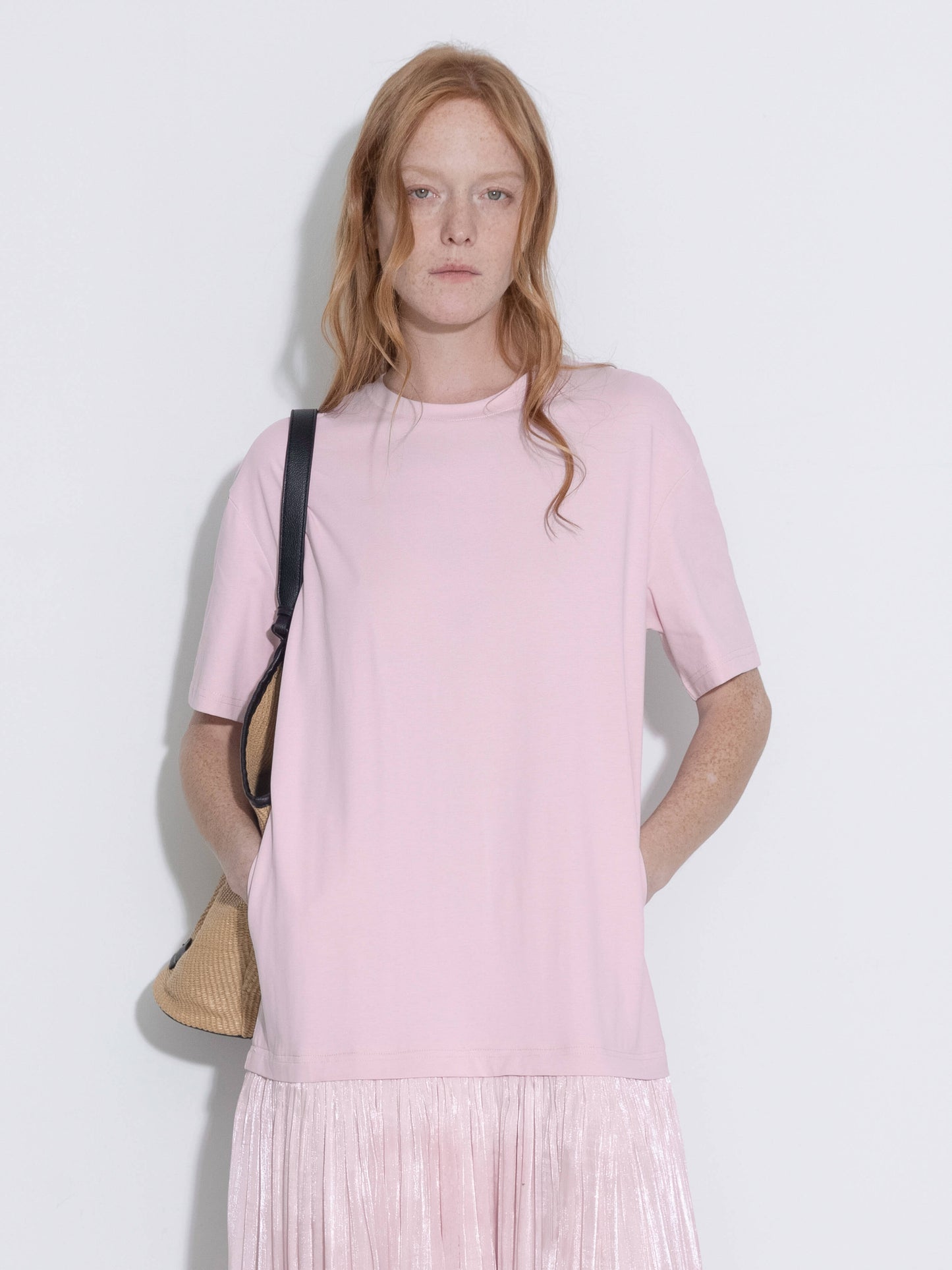 Oversized Round Neck Short Sleeve Pleated Dress