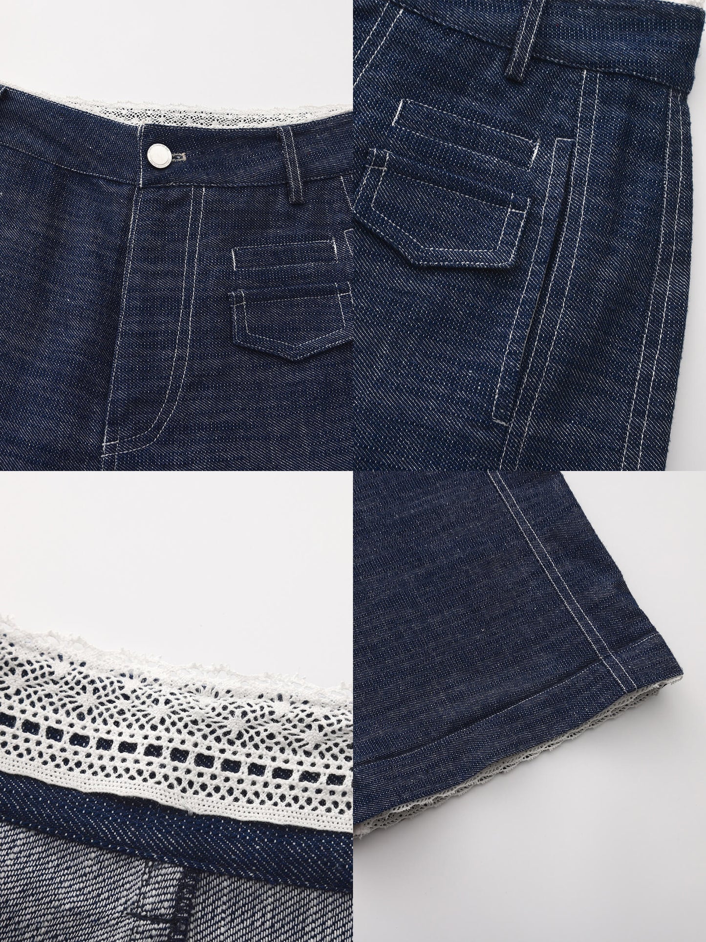 Linen-Cotton Lace Wide-Leg Straight Jeans