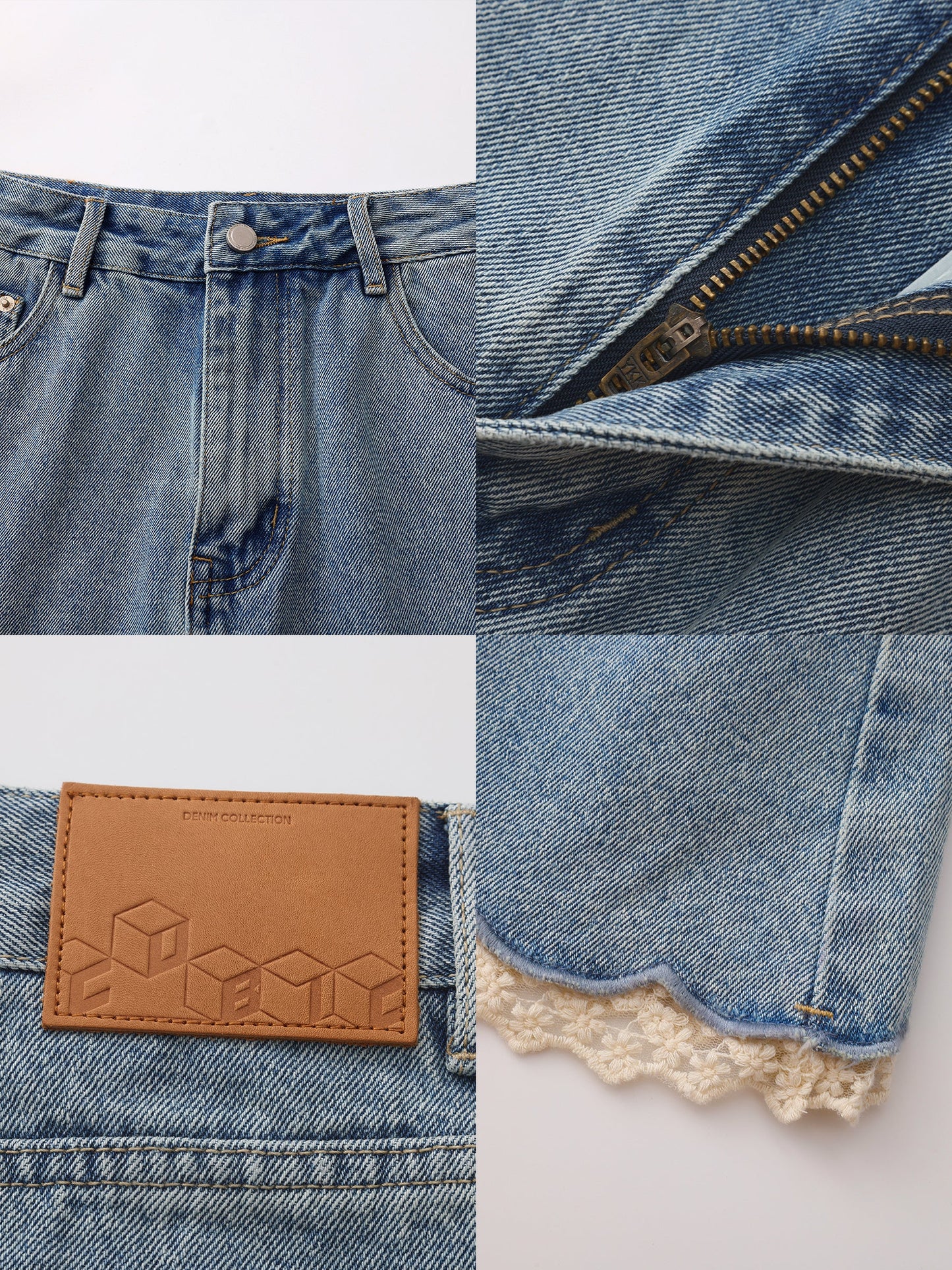 Lace Panelled Denim Skirt