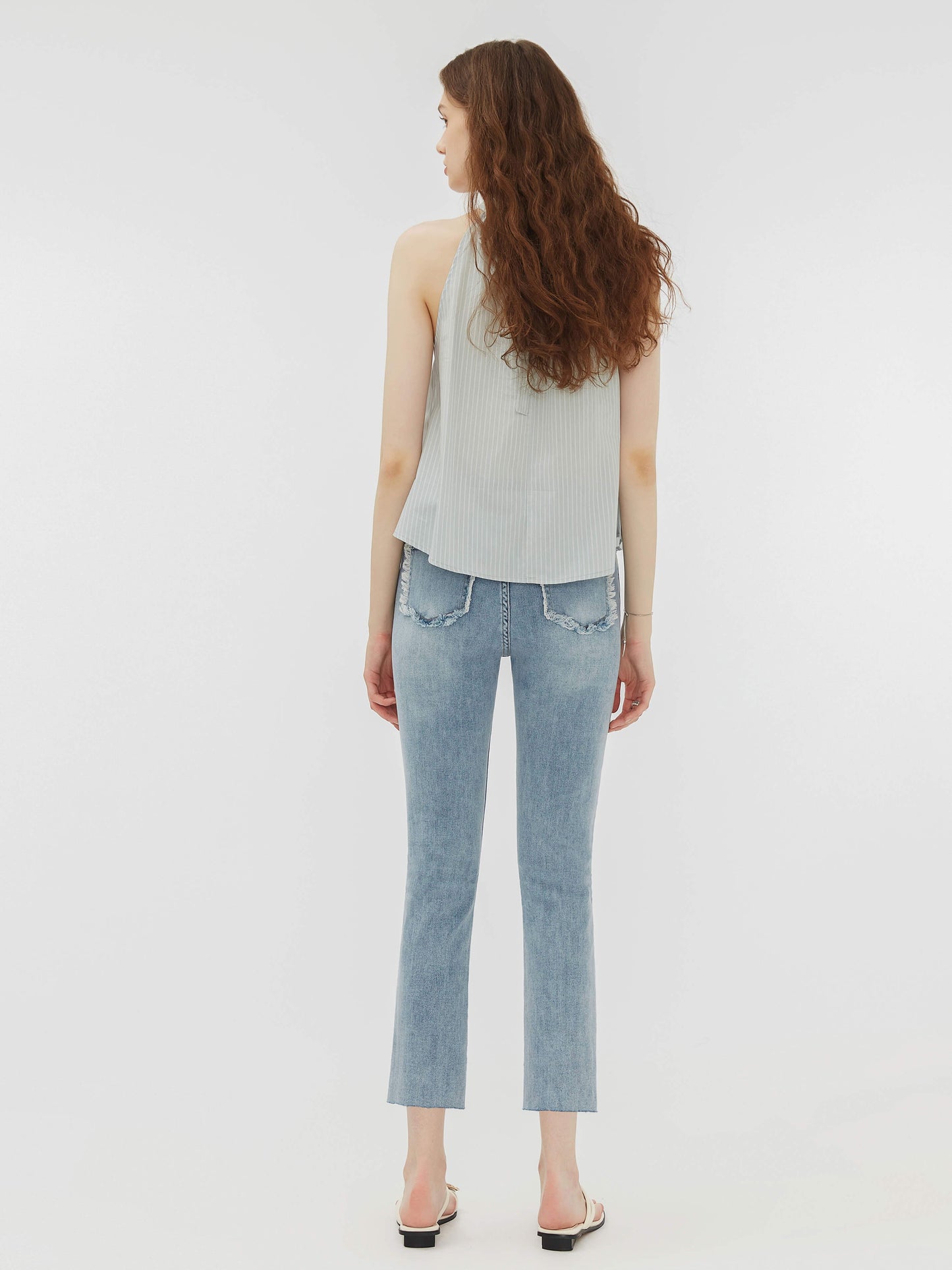 Side Slit Frayed Skinny Fit Jeans