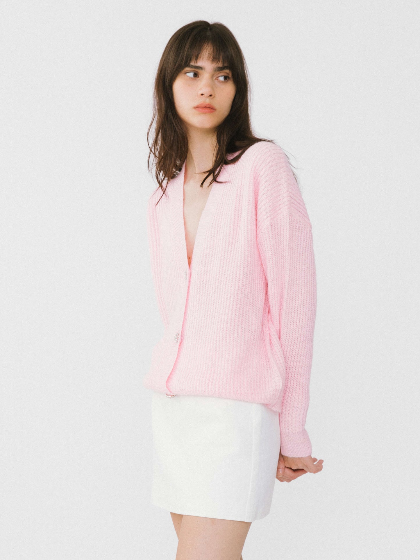 Casual V-Neck Ribbed Knit Cardigan with Wool Blend