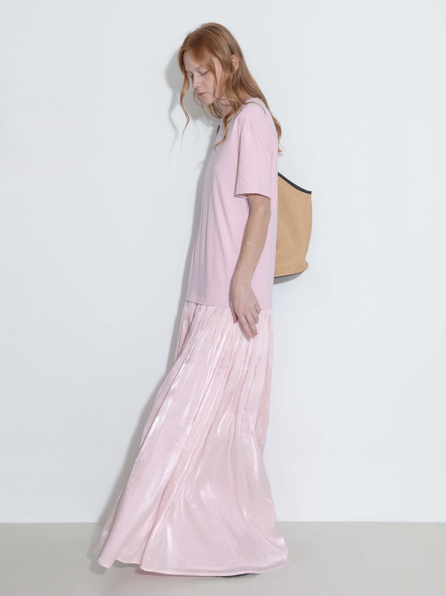 Oversized Round Neck Short Sleeve Pleated Dress