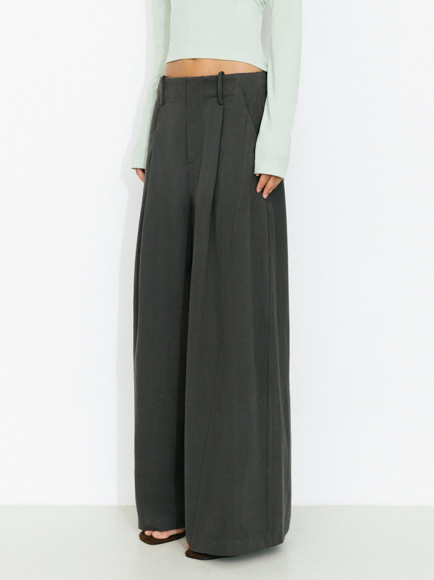 100% Cotton High-Waisted Wide-Leg Casual Trousers