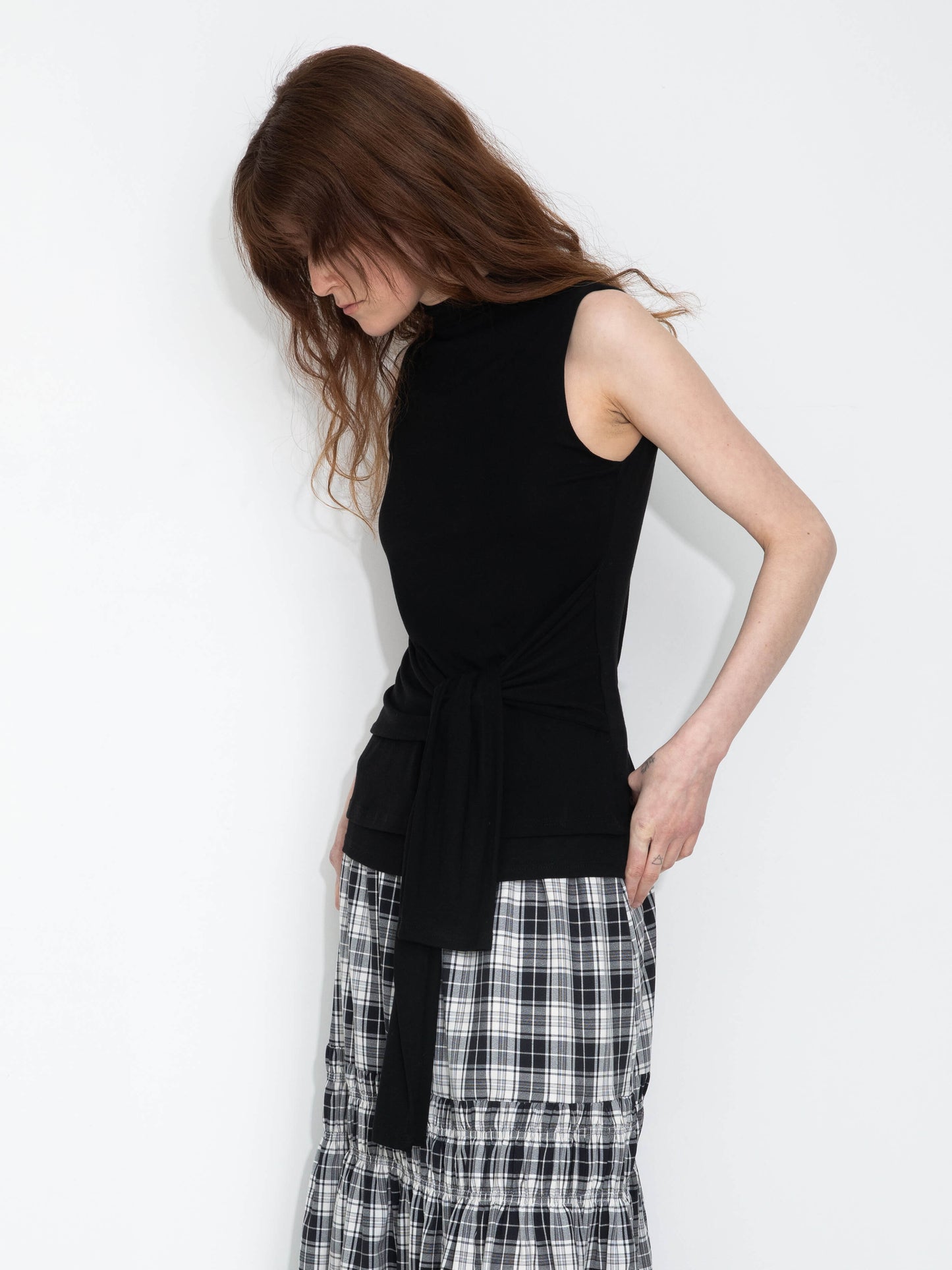 Tie-Detail Sleeveless Mock Neck Top