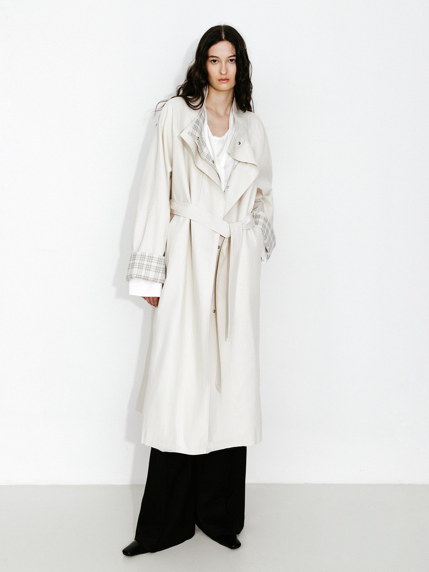 Funnel Neck Colorblock Cuff Trench Coat