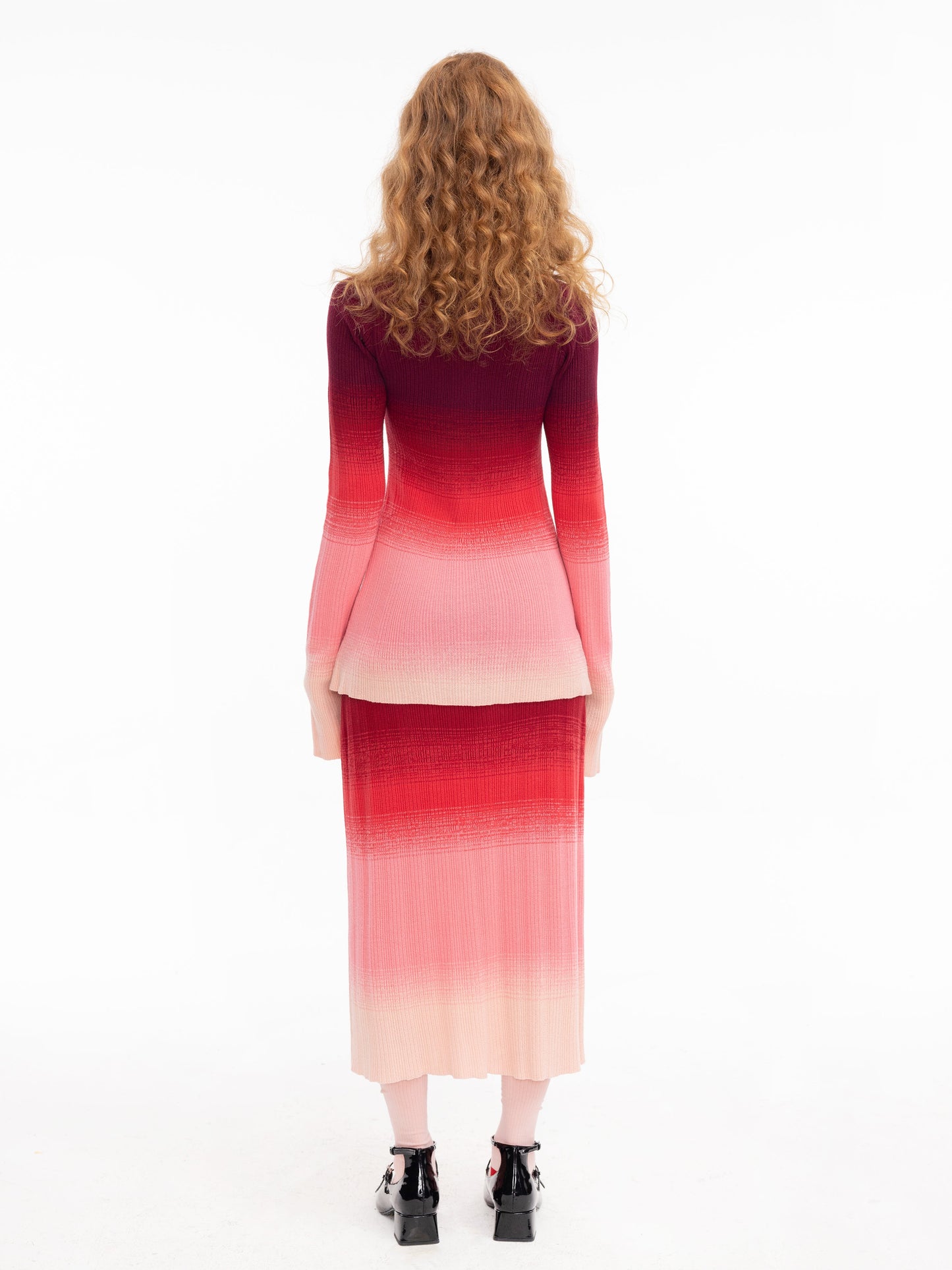 Gradient Buttoned Knit Midi Skirt
