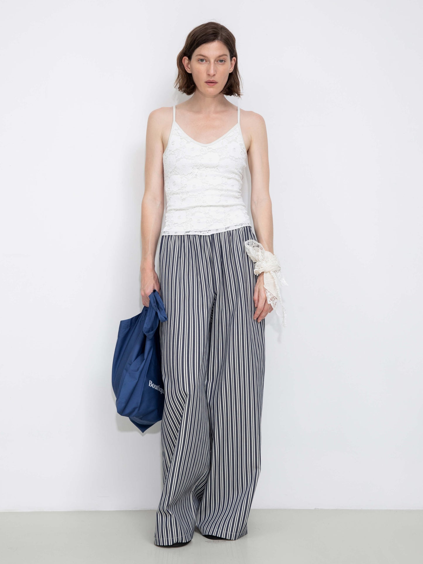 Pleated Striped Wide-Leg Trousers