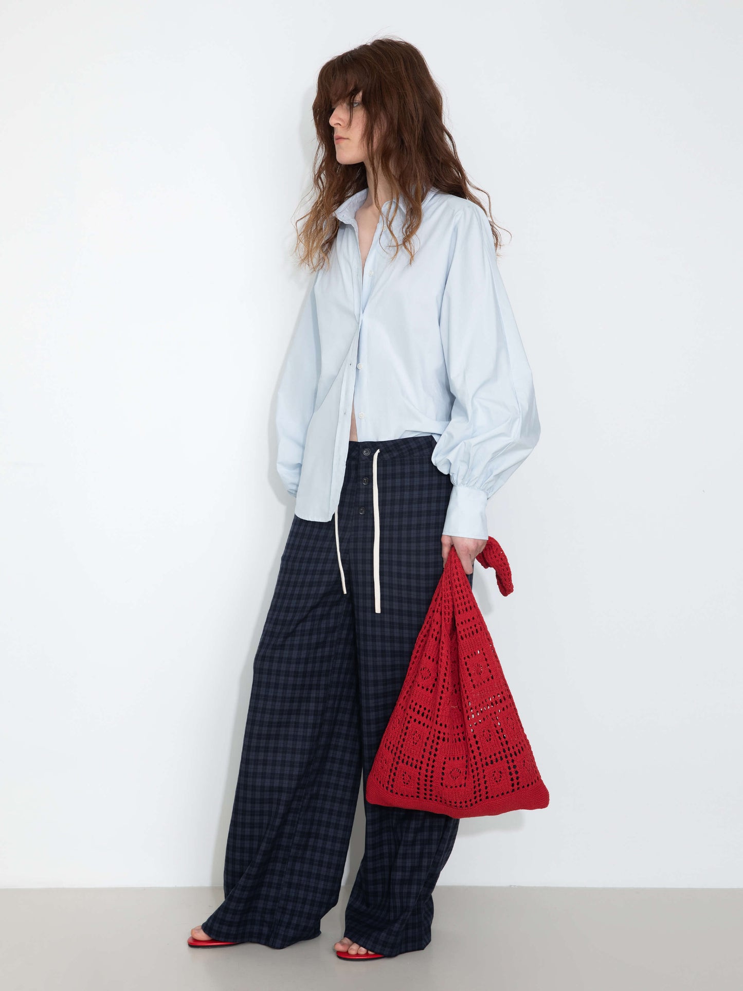 100% Cotton Oversized Balloon Sleeve Backless Tie Shirt