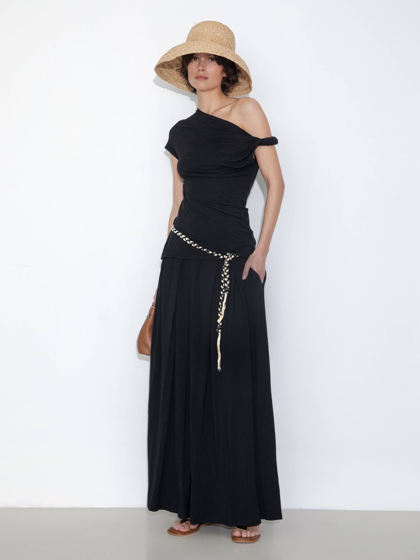 Pleated Hand-Braided High-Stretch Maxi Skirt