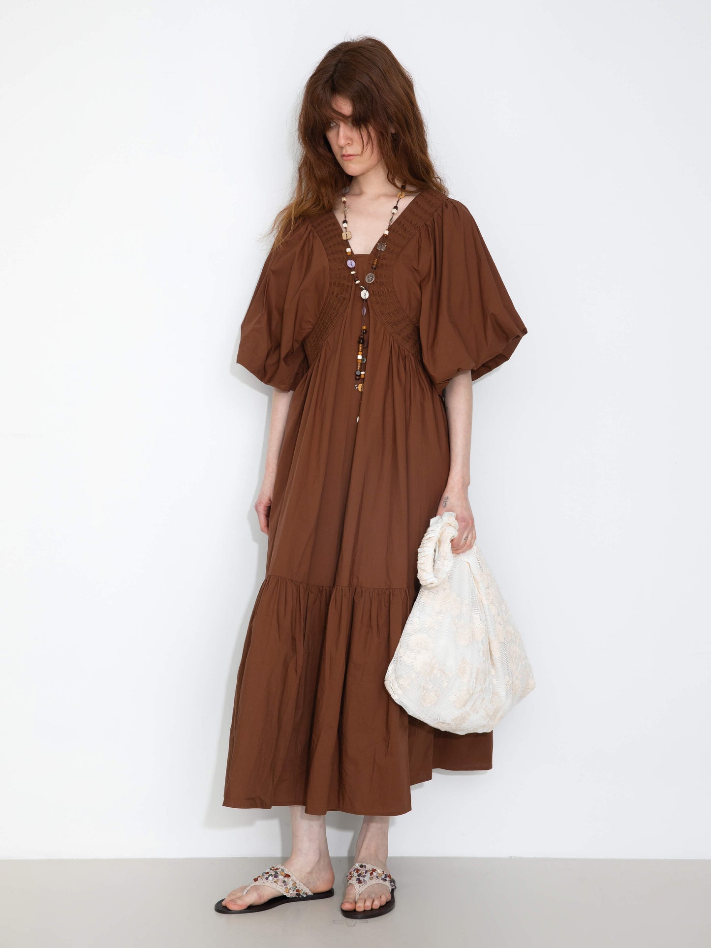 100% Cotton Puff Sleeve Loose-Fit Vacation Dress