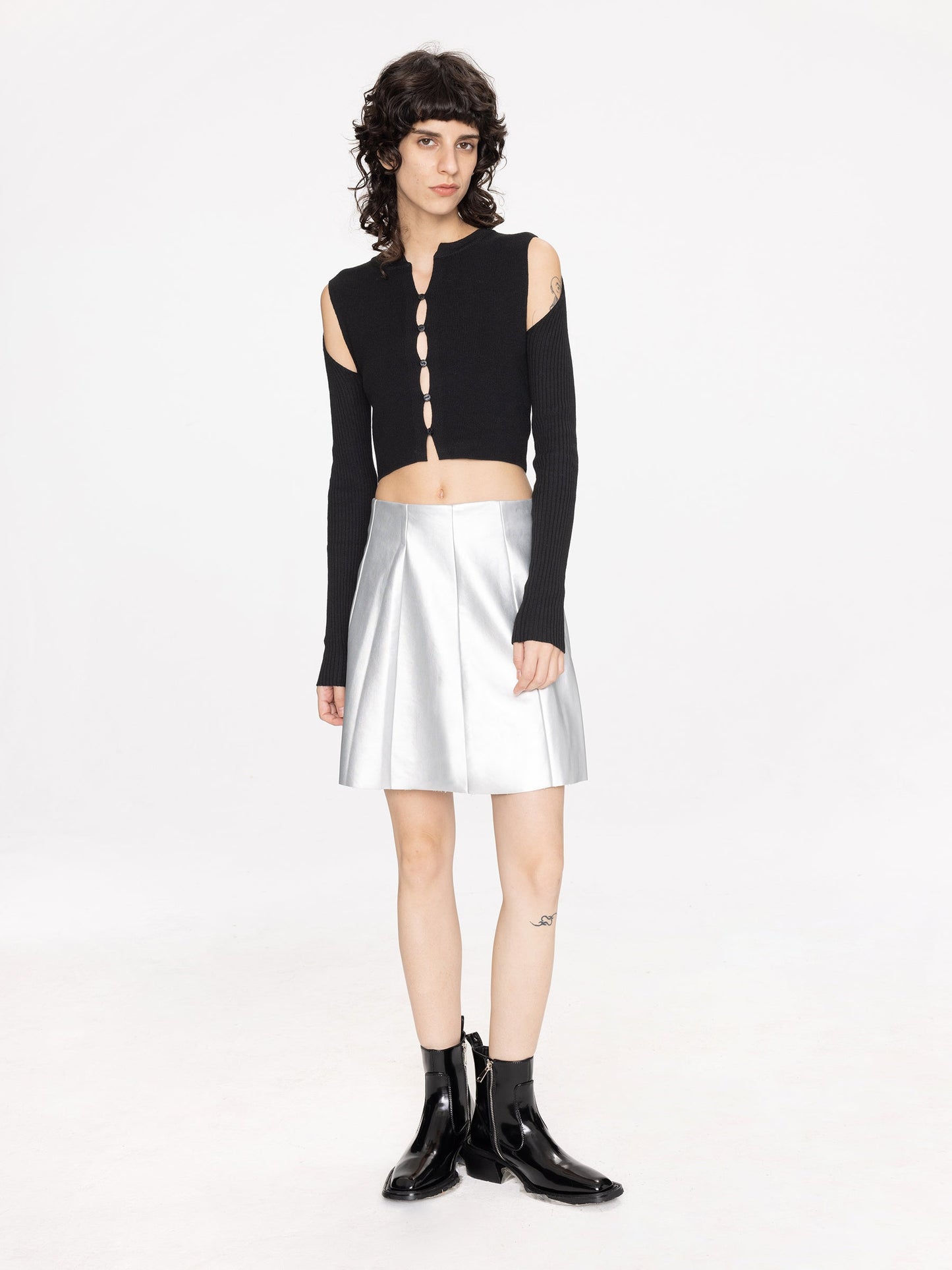 Pleated Faux Leather Skirt