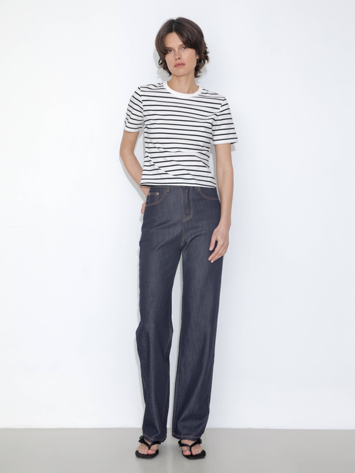 C by CUBIC Striped Basic Cotton T-Shirt
