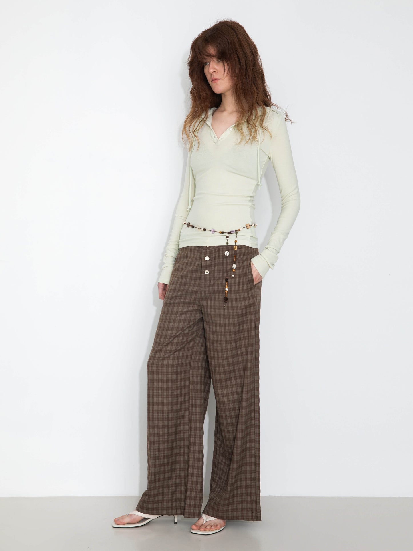 Drawstring Checkered Wide-Leg Casual Pants