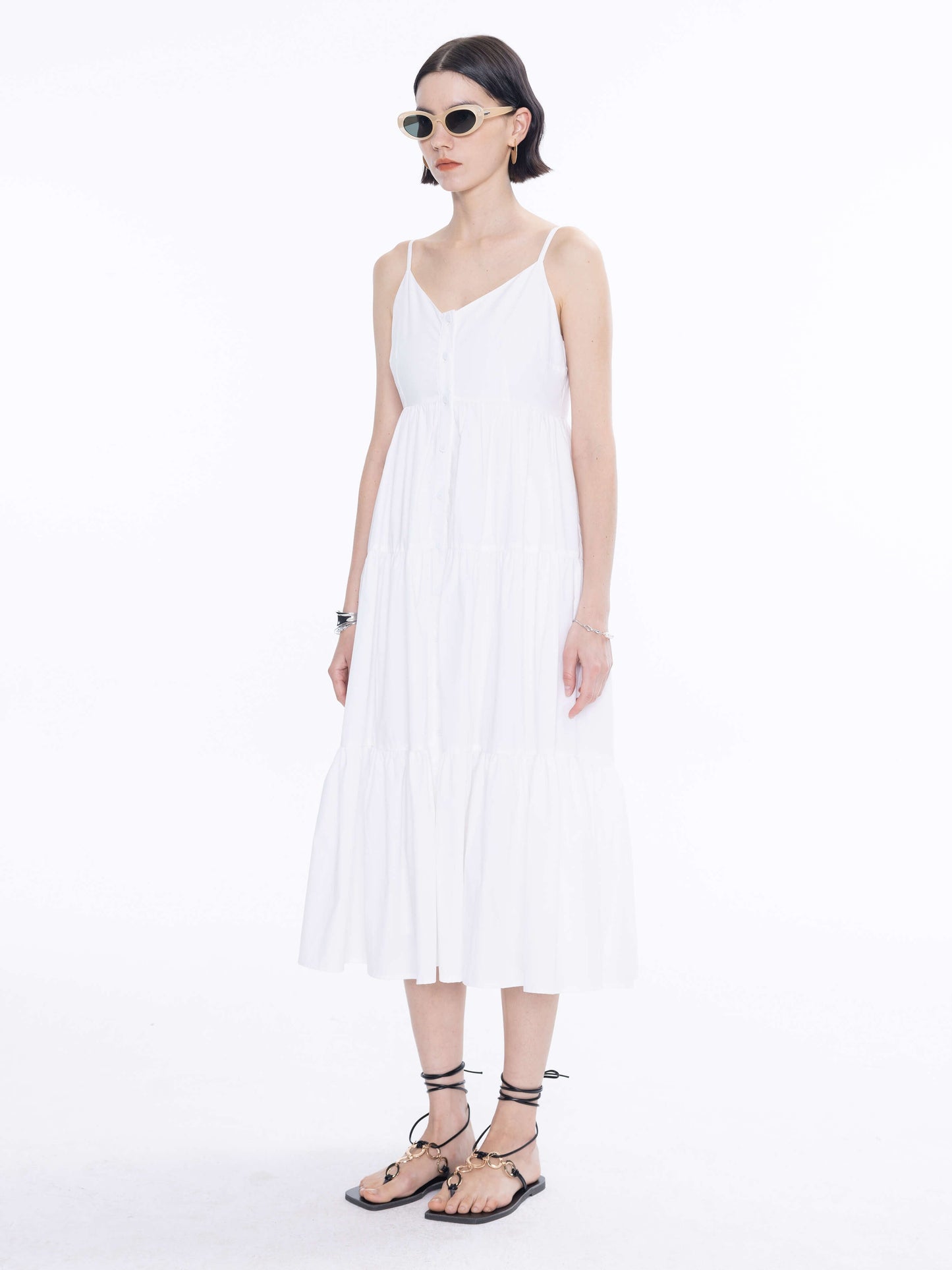 Pinstripe Spaghetti Strap Tiered Dress