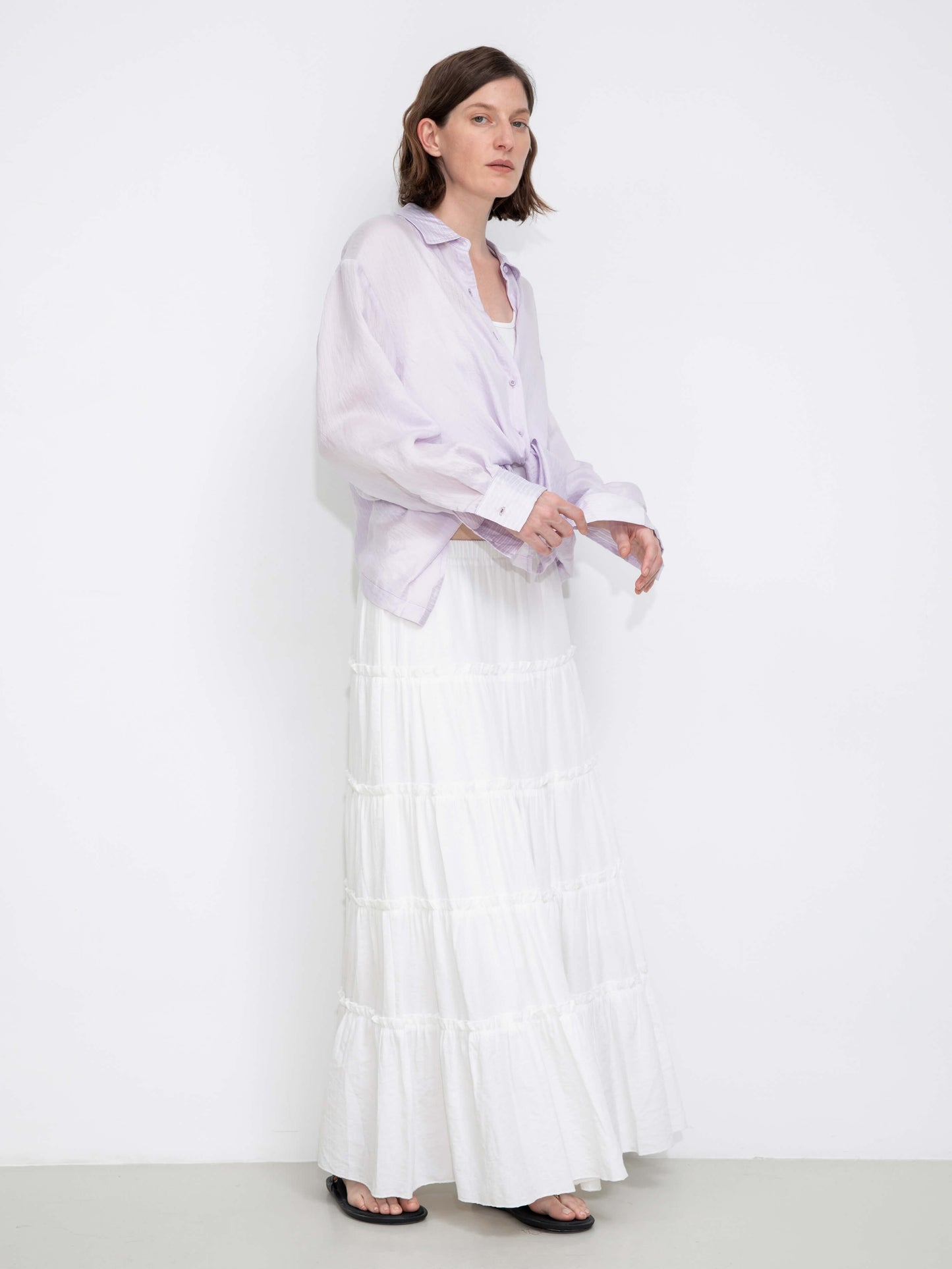 Semi-Sheer Oversized Striped Pattern Shirt