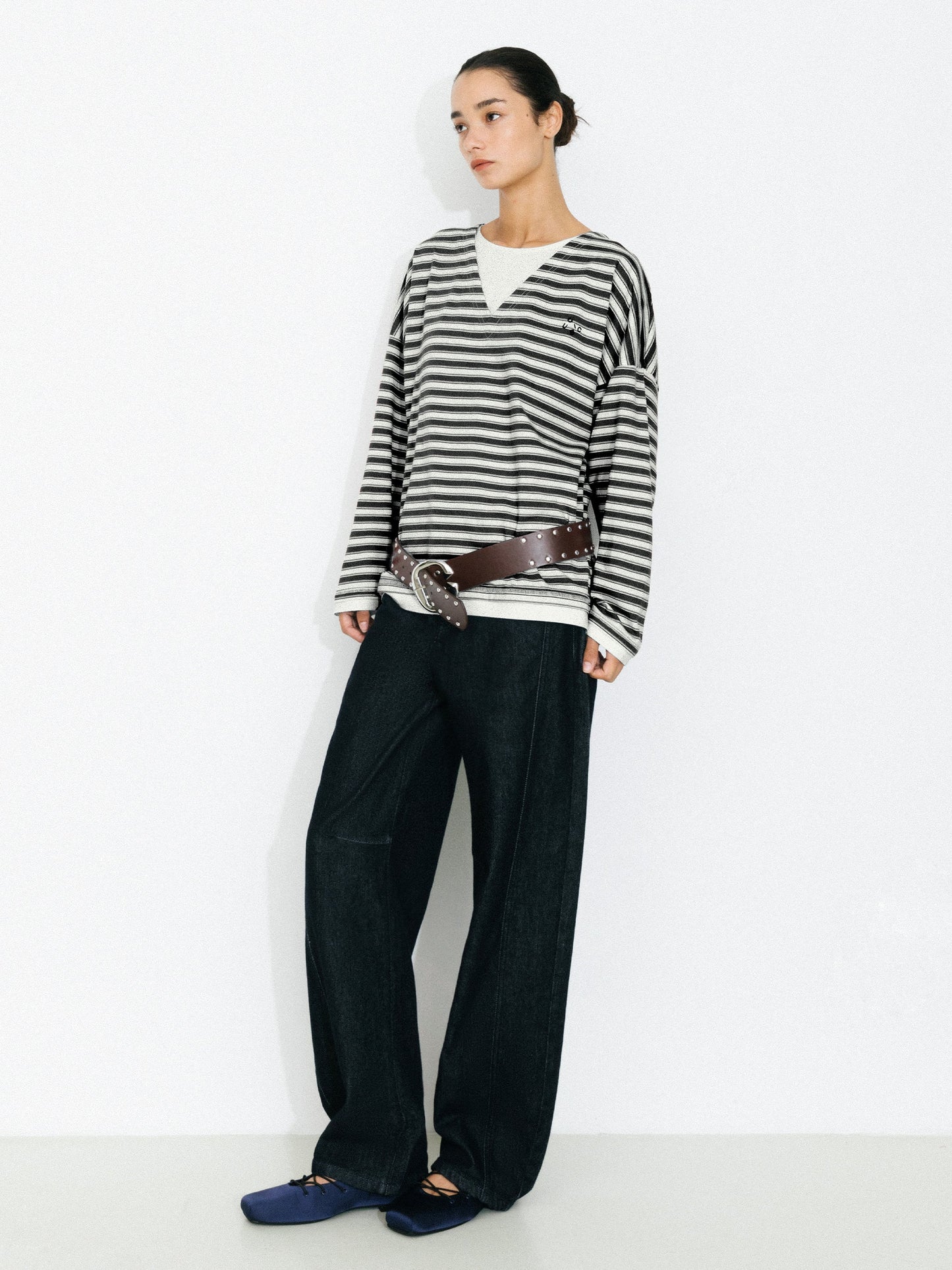 Contrast Stripe Oversized Long-Sleeve Top