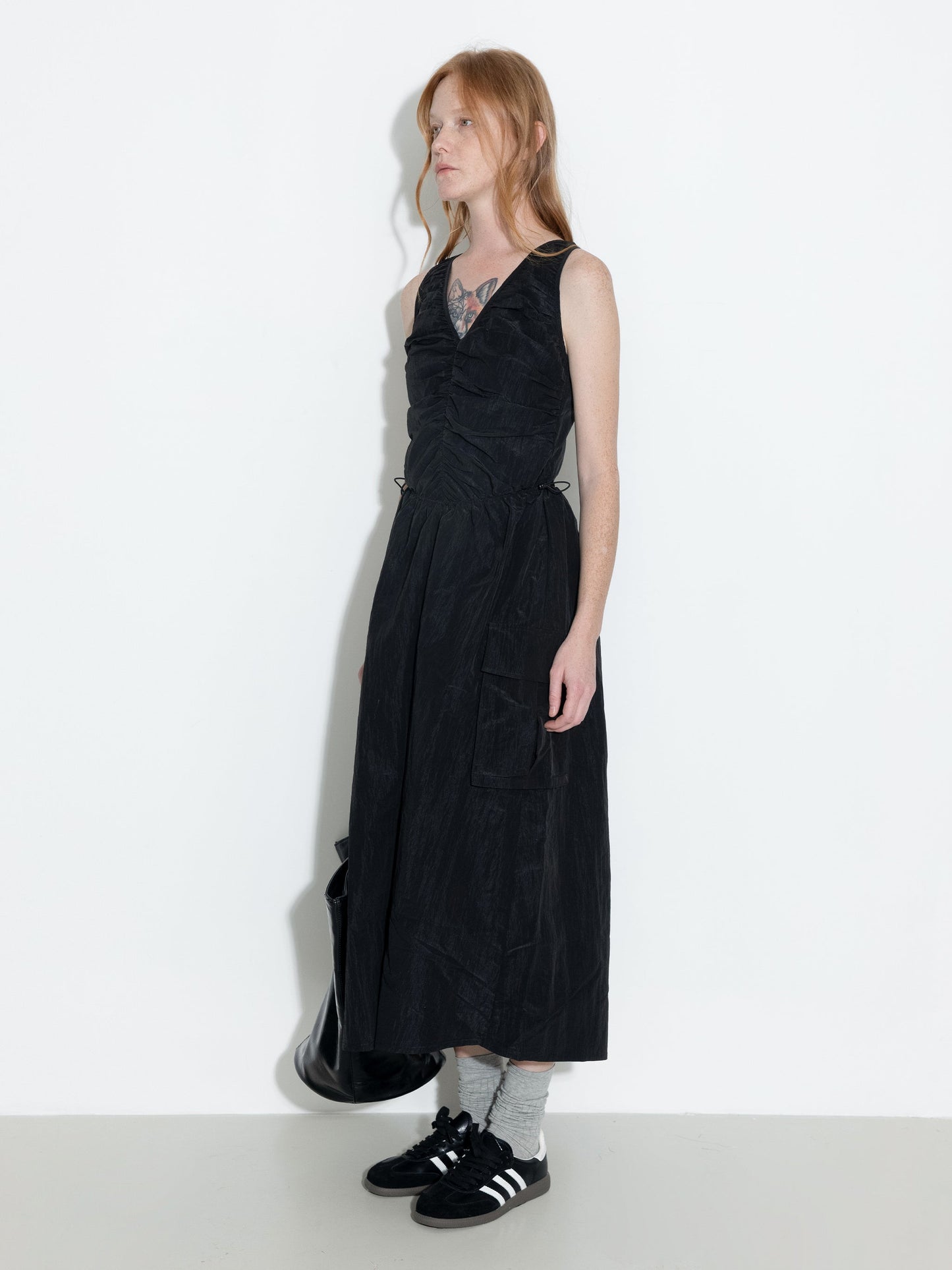 Drawstring Pleated V-Neck Sleeveless Dress