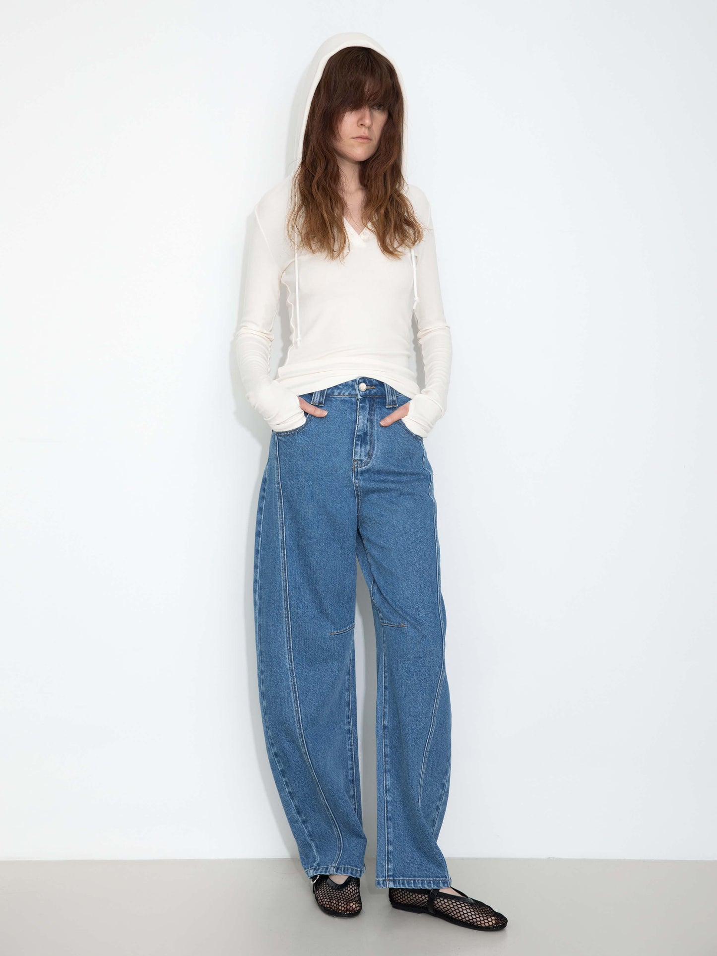 Panelled Loose-Fit Wide-Leg Tapered Jeans