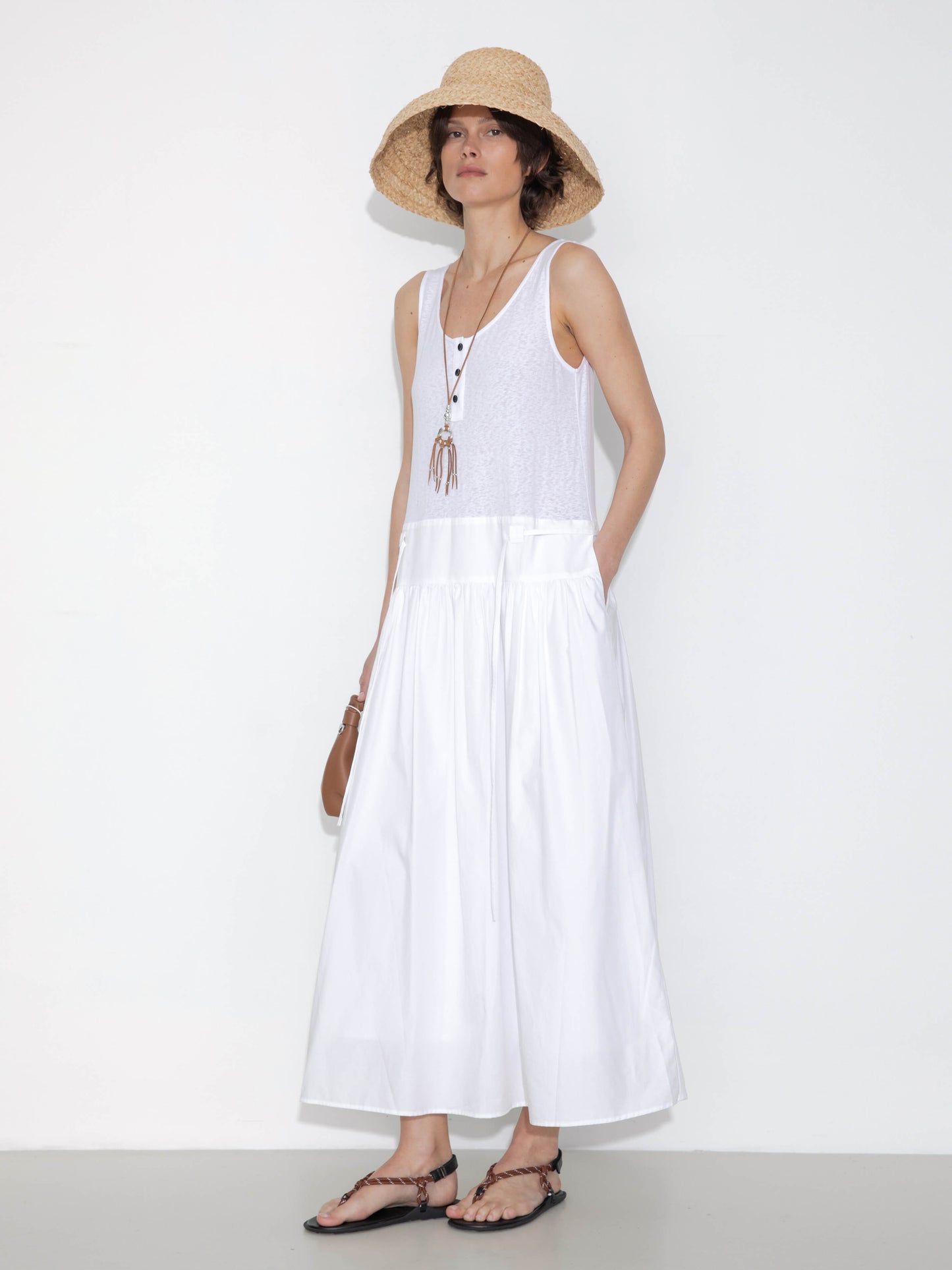 Panelled Henley Neck Vest Dress