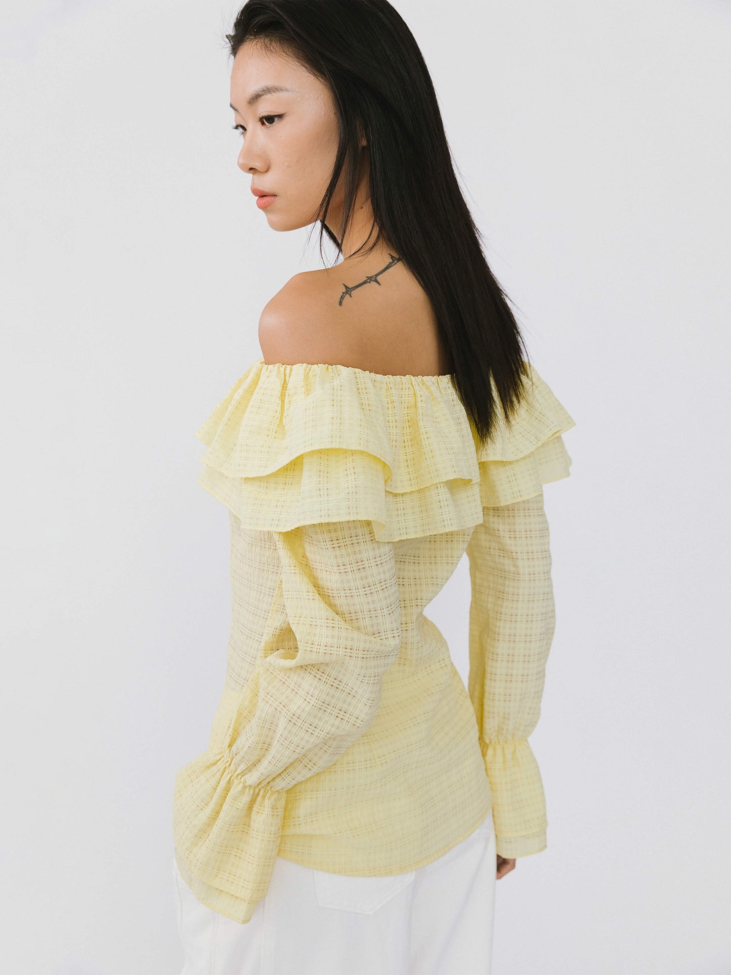 Frills Volume Off Neckline Shirt